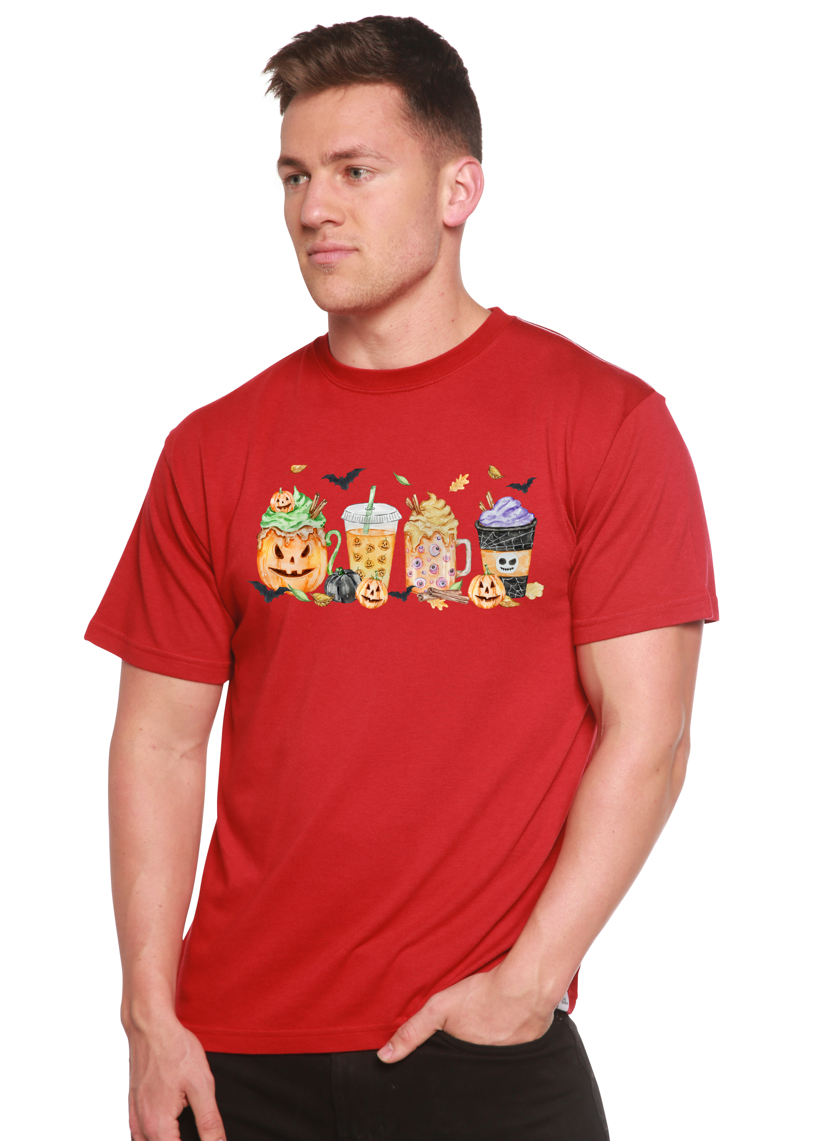 T-shirt graphique homme à manches courtes en viscose de bambou/coton biologique motif Joyeux Halloween