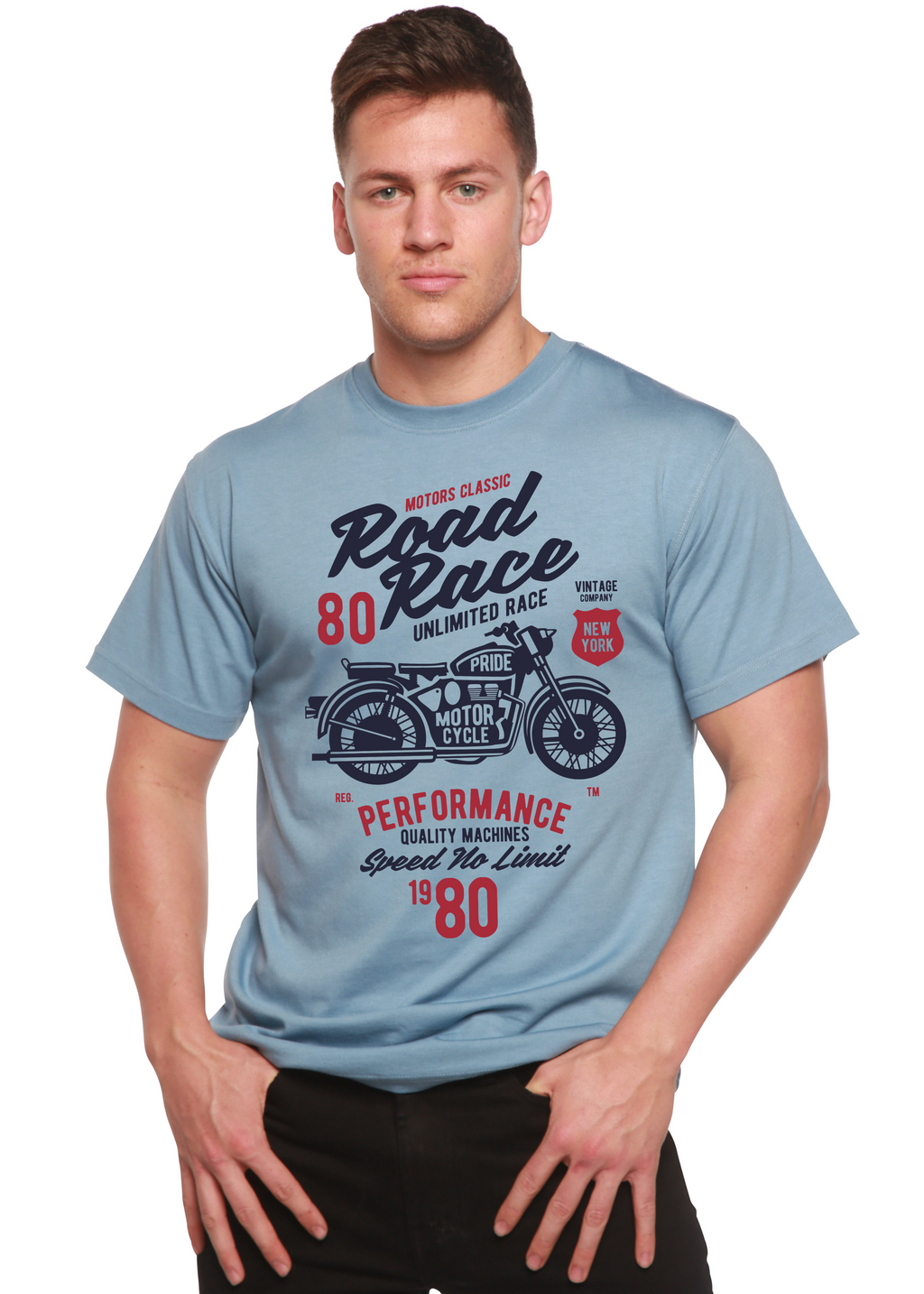 T-shirt graphique à manches courtes en viscose de bambou et coton biologique Spun Bamboo® Homme – Motos de course sur route