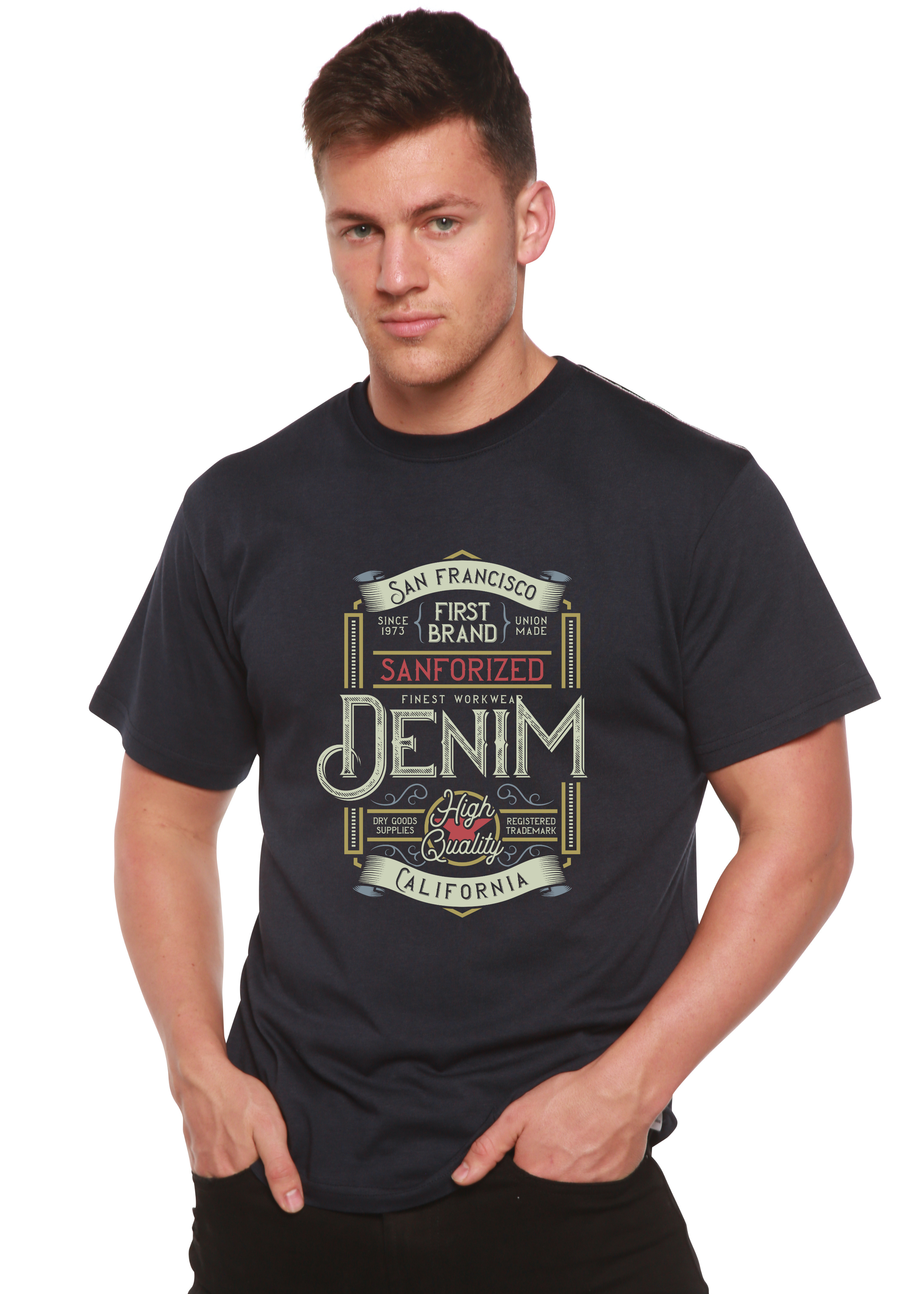 T-shirt graphique à manches courtes en viscose de bambou et coton biologique pour homme Denim California