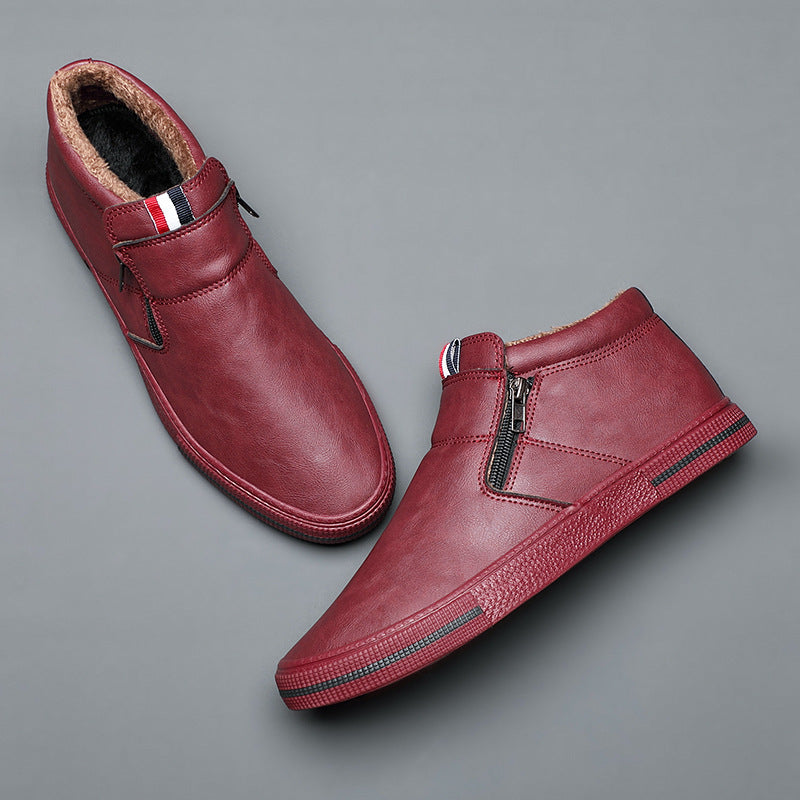 Bottes décontractées d'hiver chaudes pour homme, bottes de neige tendance, chaussures d'extérieur, baskets noires, chaussures de travail d'extérieur en cuir doublées chaudes antidérapantes pour homme
