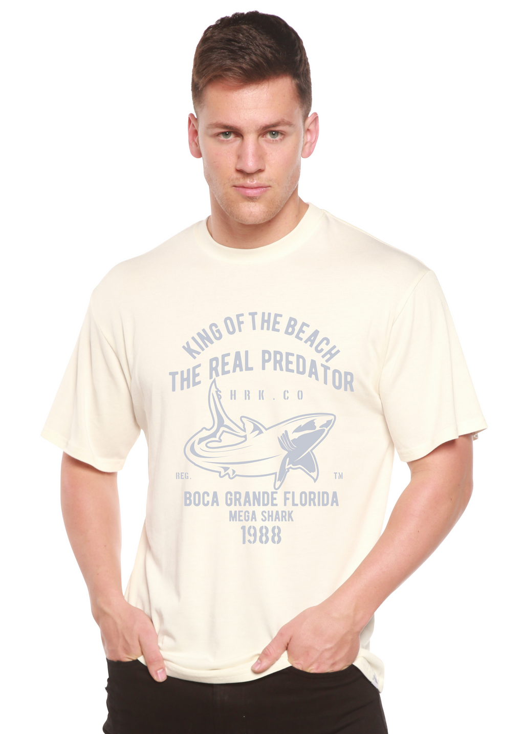 T-shirt à manches courtes avec motif graphique en viscose de bambou/coton biologique Shark Real Spun Bamboo® pour homme