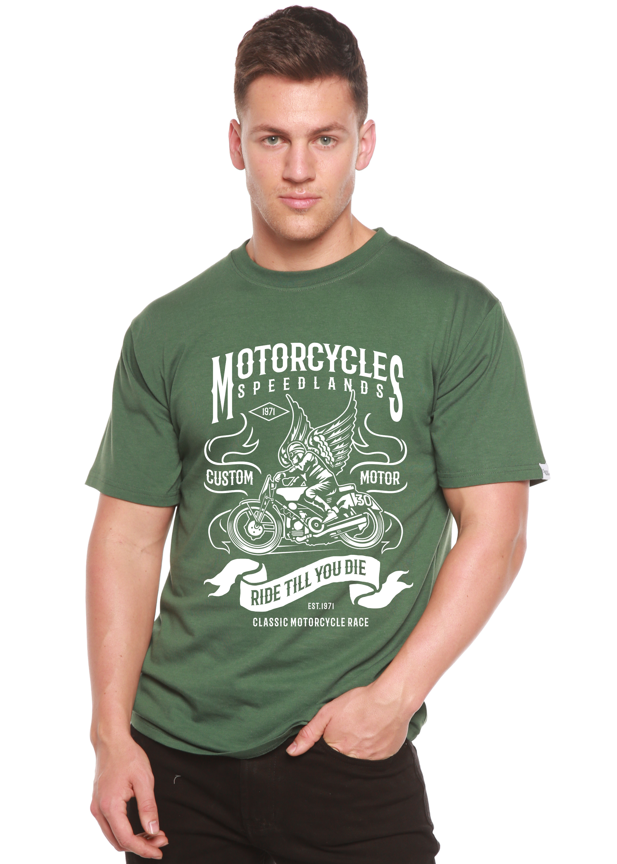 T-shirt graphique à manches courtes en viscose de bambou/coton biologique pour homme - Motos