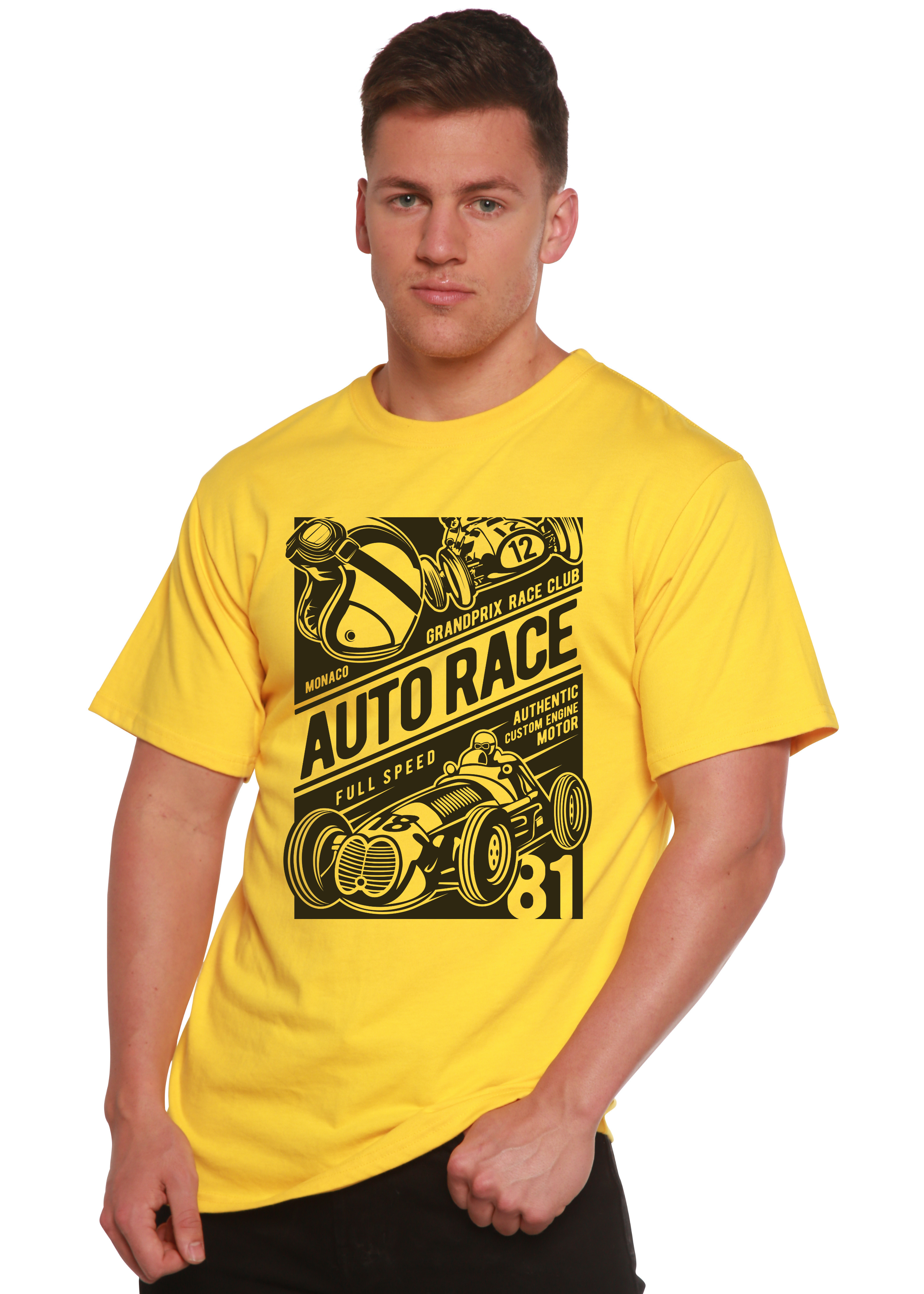 T-shirt graphique à manches courtes pour homme Auto Race en viscose de bambou/coton biologique