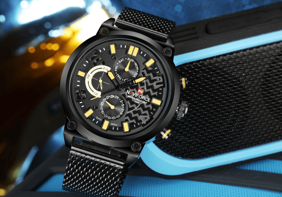 Montres à Quartz Analogiques Multifonctions pour Hommes, Étanche avec Bracelet en Maille d'Acier Inoxydable, Excellent Design, Cadeau Parfait