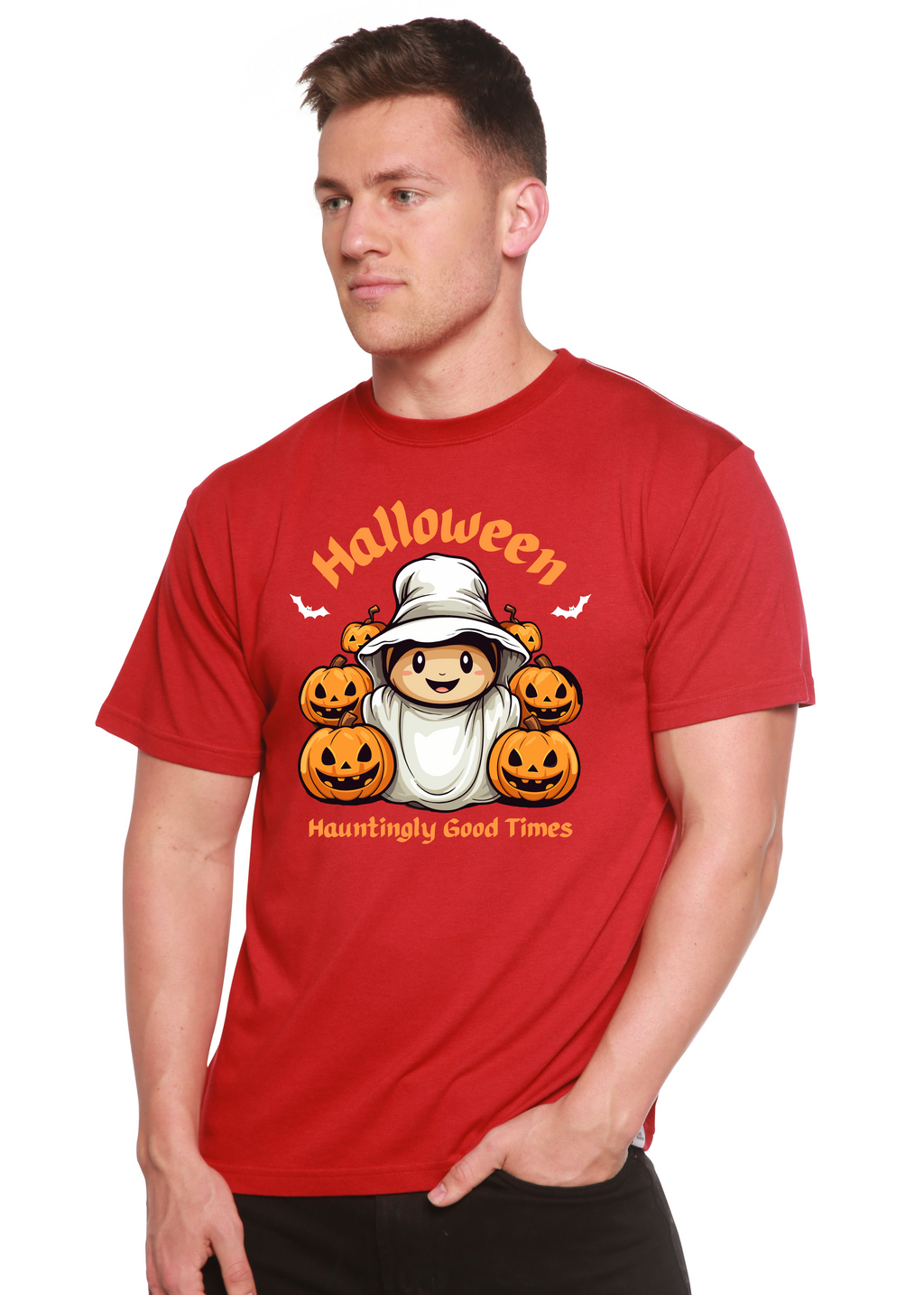 T-shirt graphique à manches courtes en viscose de bambou/coton biologique pour homme sur le thème "Halloween : L'horreur amusante"