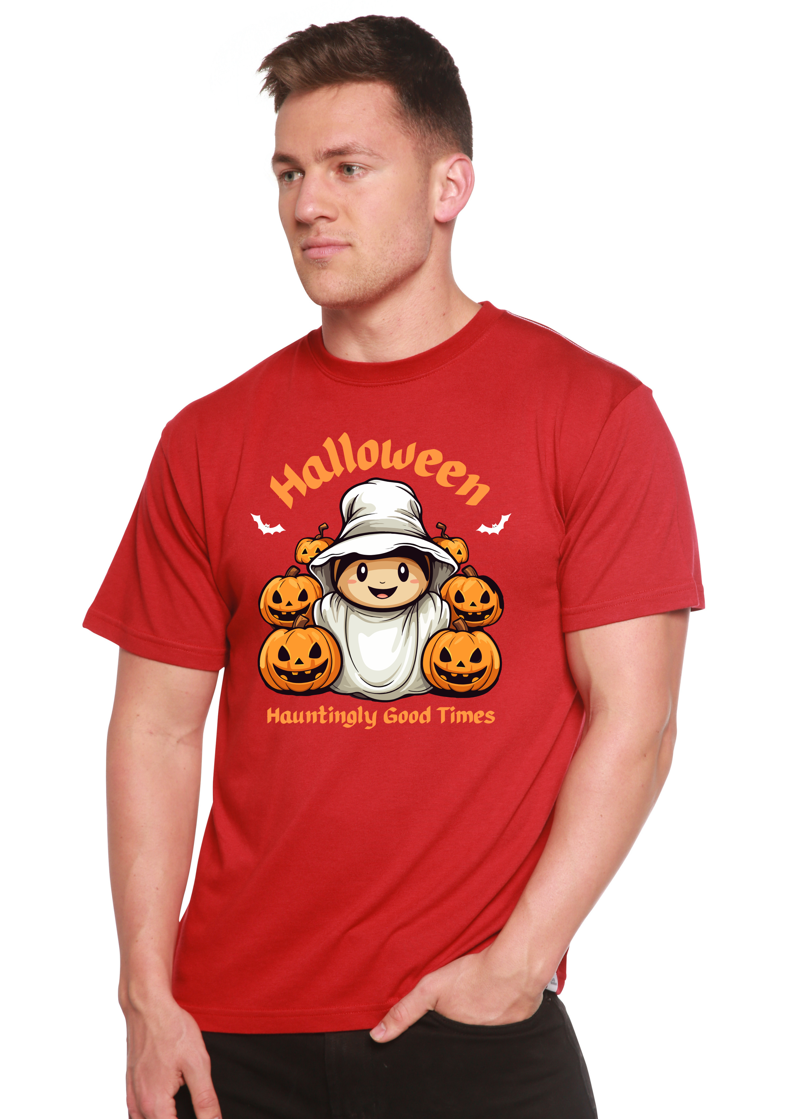 T-shirt graphique à manches courtes en viscose de bambou/coton biologique pour homme sur le thème "Halloween : L'horreur amusante"