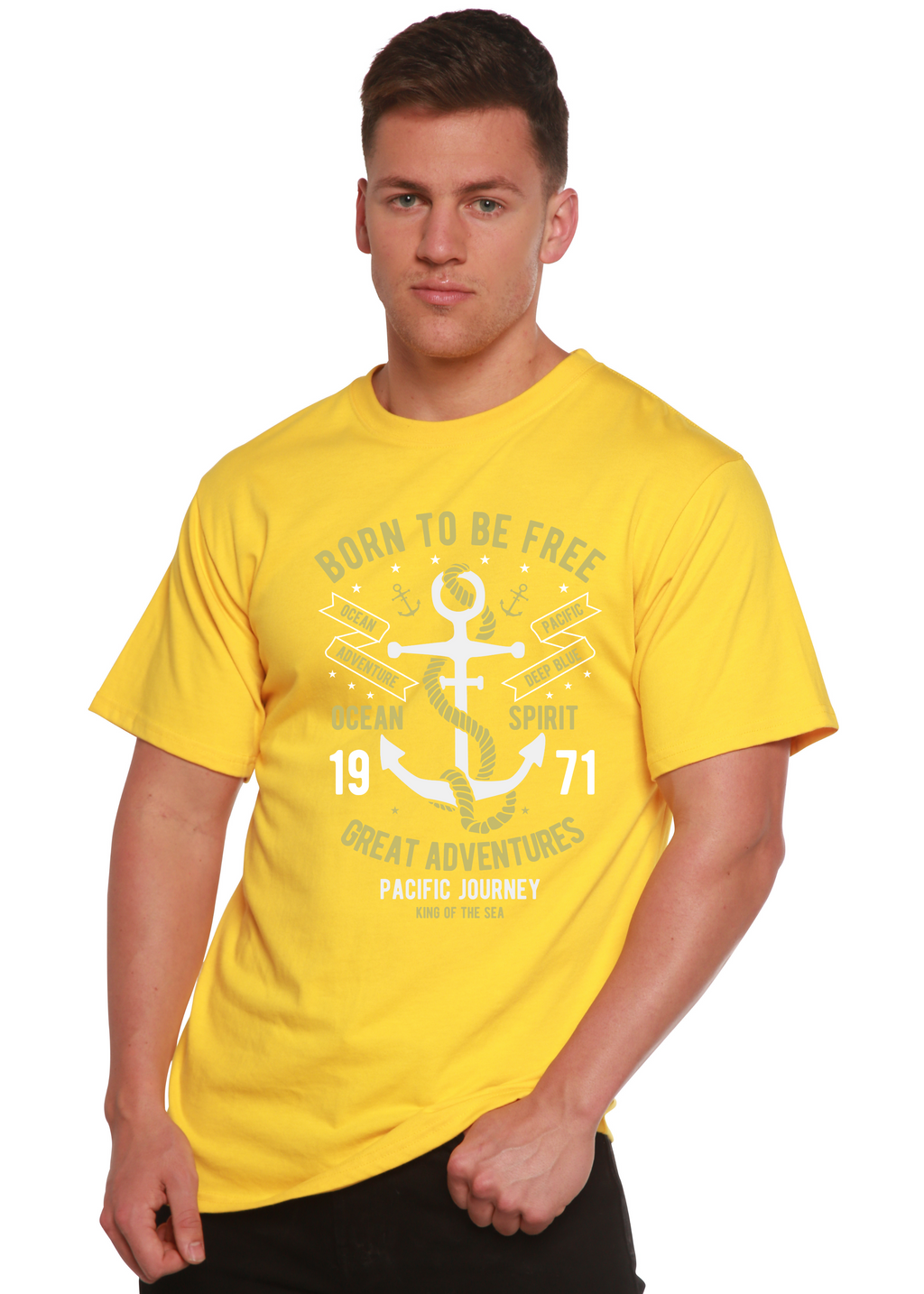 T-shirt graphique à manches courtes en bambou-viscose/coton biologique « Born To Be Free » pour homme