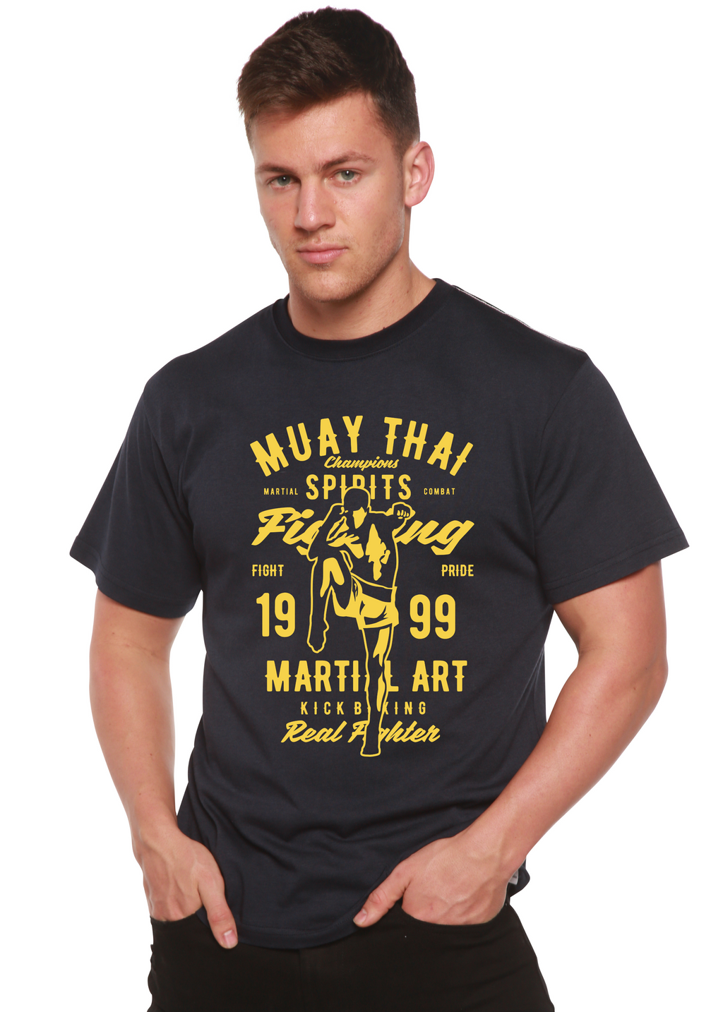 T-shirt graphique à manches courtes en viscose de bambou/coton biologique pour homme Muay Thai Spun Bamboo®