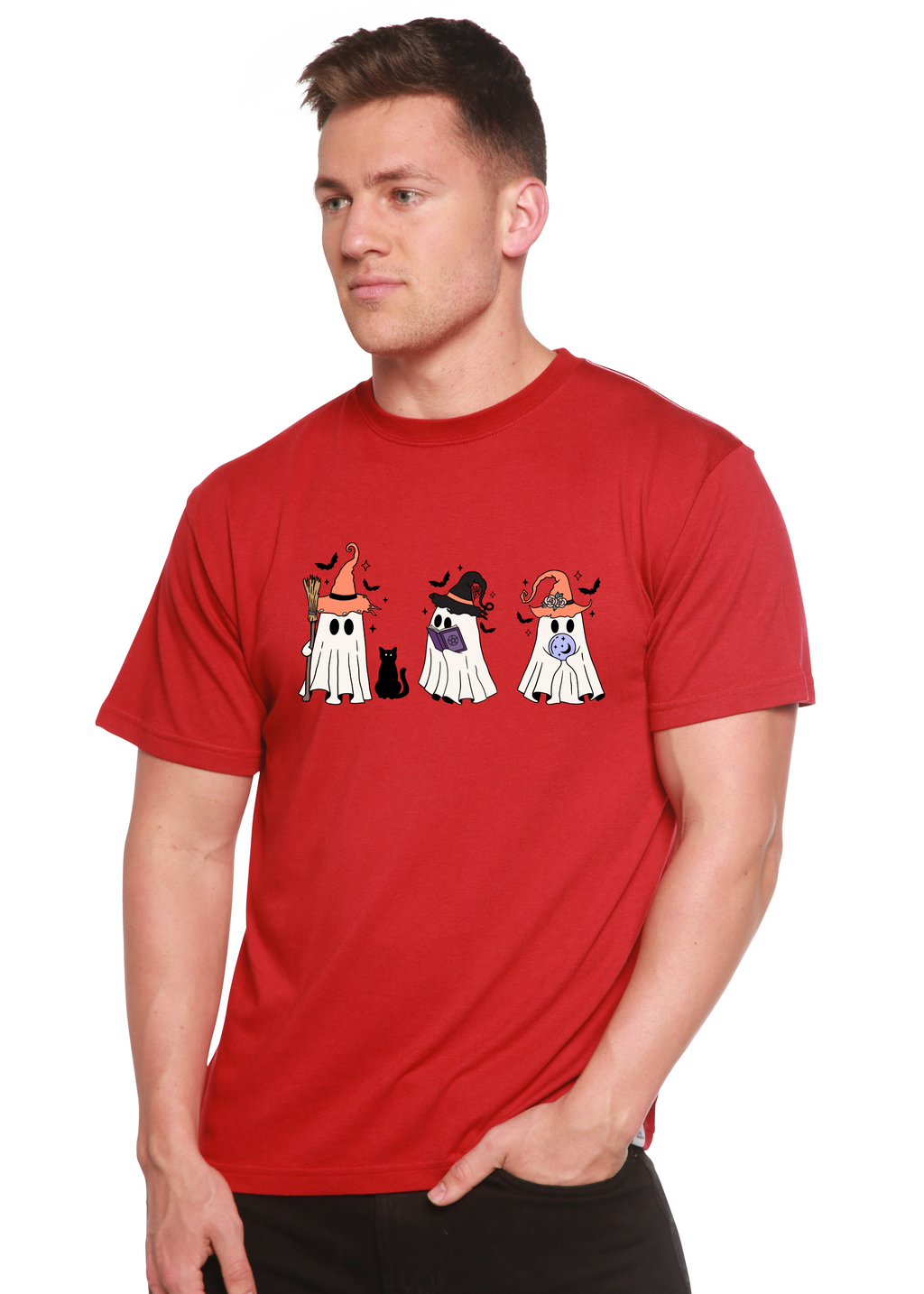 T-shirt graphique à manches courtes Halloween Boo pour homme en bambou viscose/coton biologique
