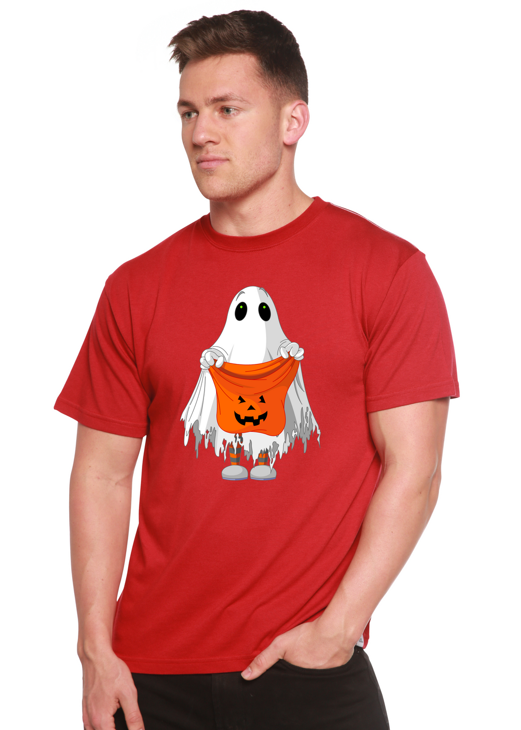 T-shirt graphique à manches courtes en bambou viscose/coton biologique motif Boo Halloween pour homme