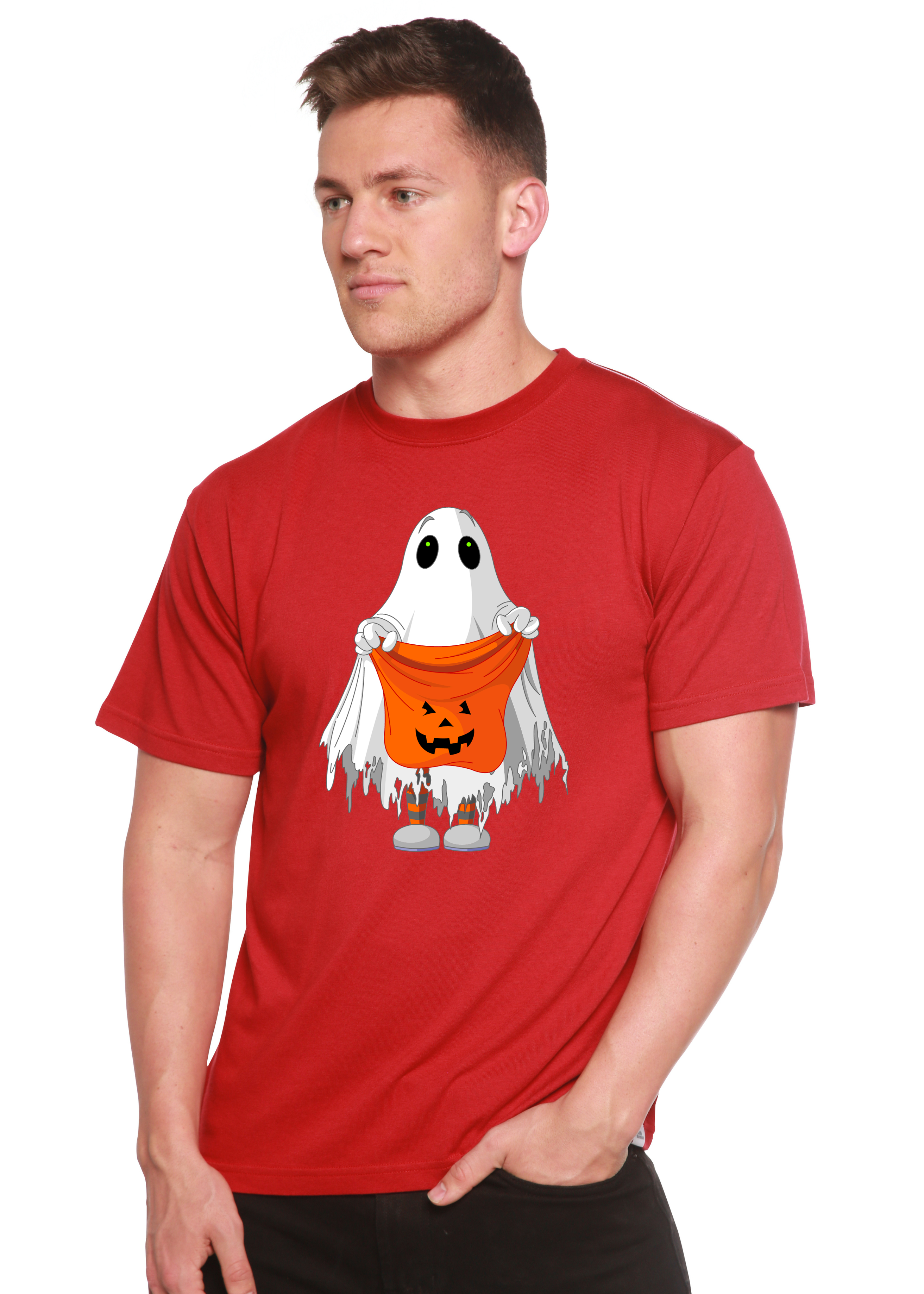 T-shirt graphique à manches courtes en bambou viscose/coton biologique motif Boo Halloween pour homme