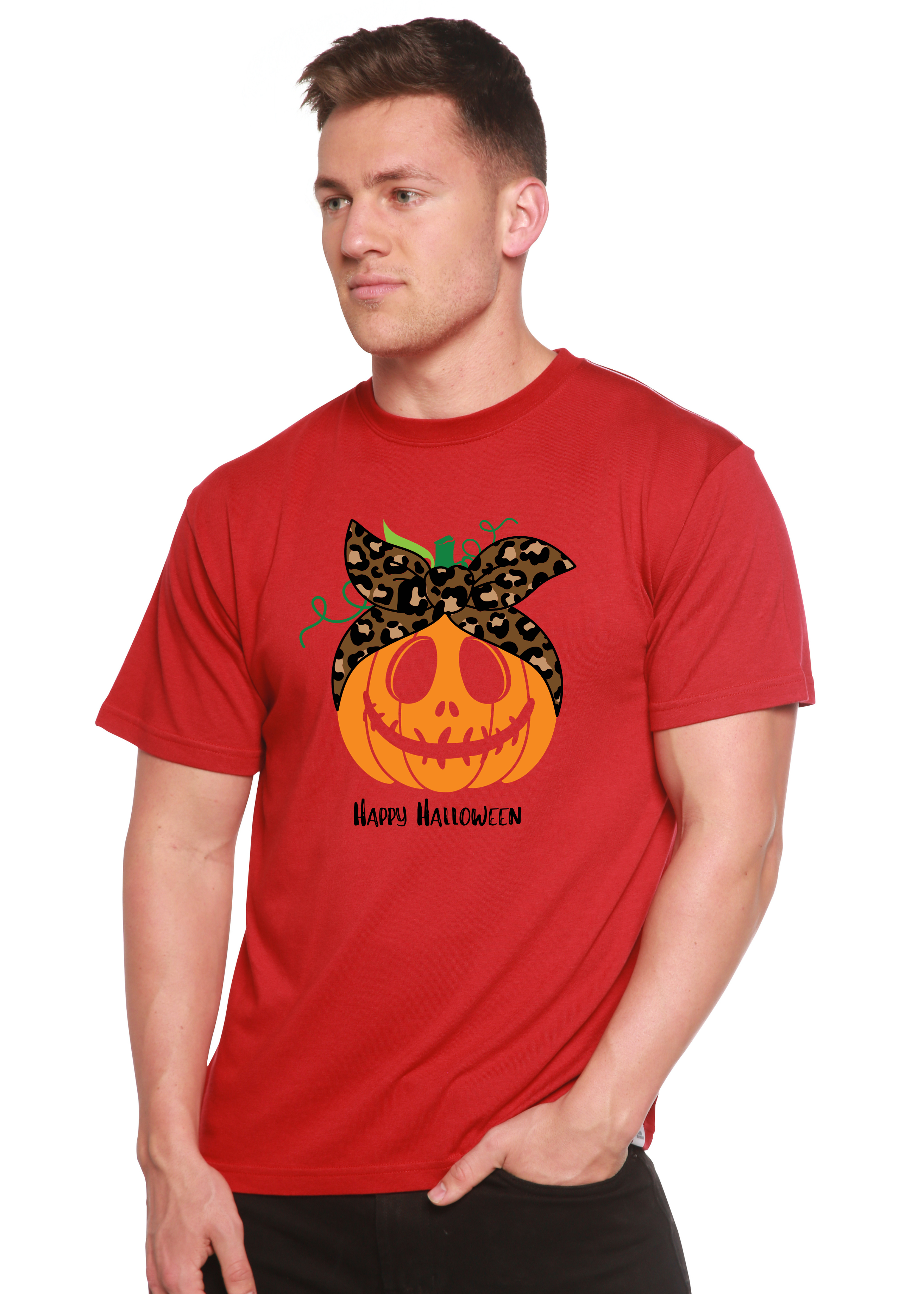 T-shirt graphique homme à manches courtes en viscose de bambou/coton biologique motif Joyeux Halloween