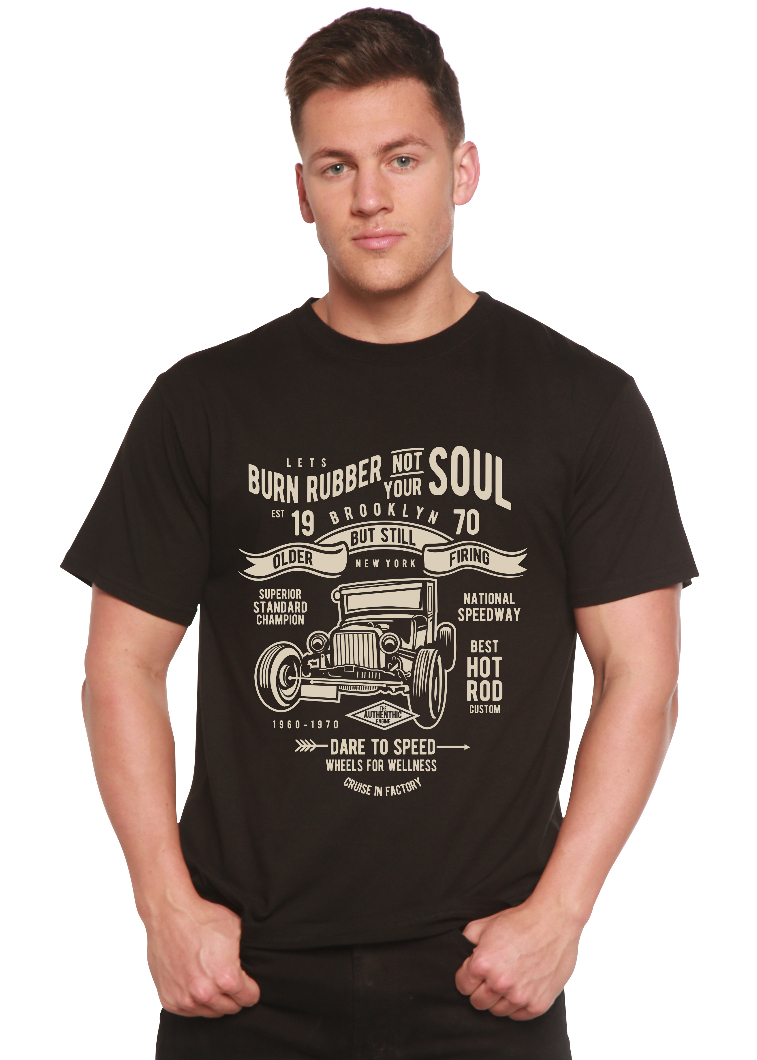 T-shirt graphique à manches courtes Burn Rubber en viscose de bambou/coton biologique pour homme