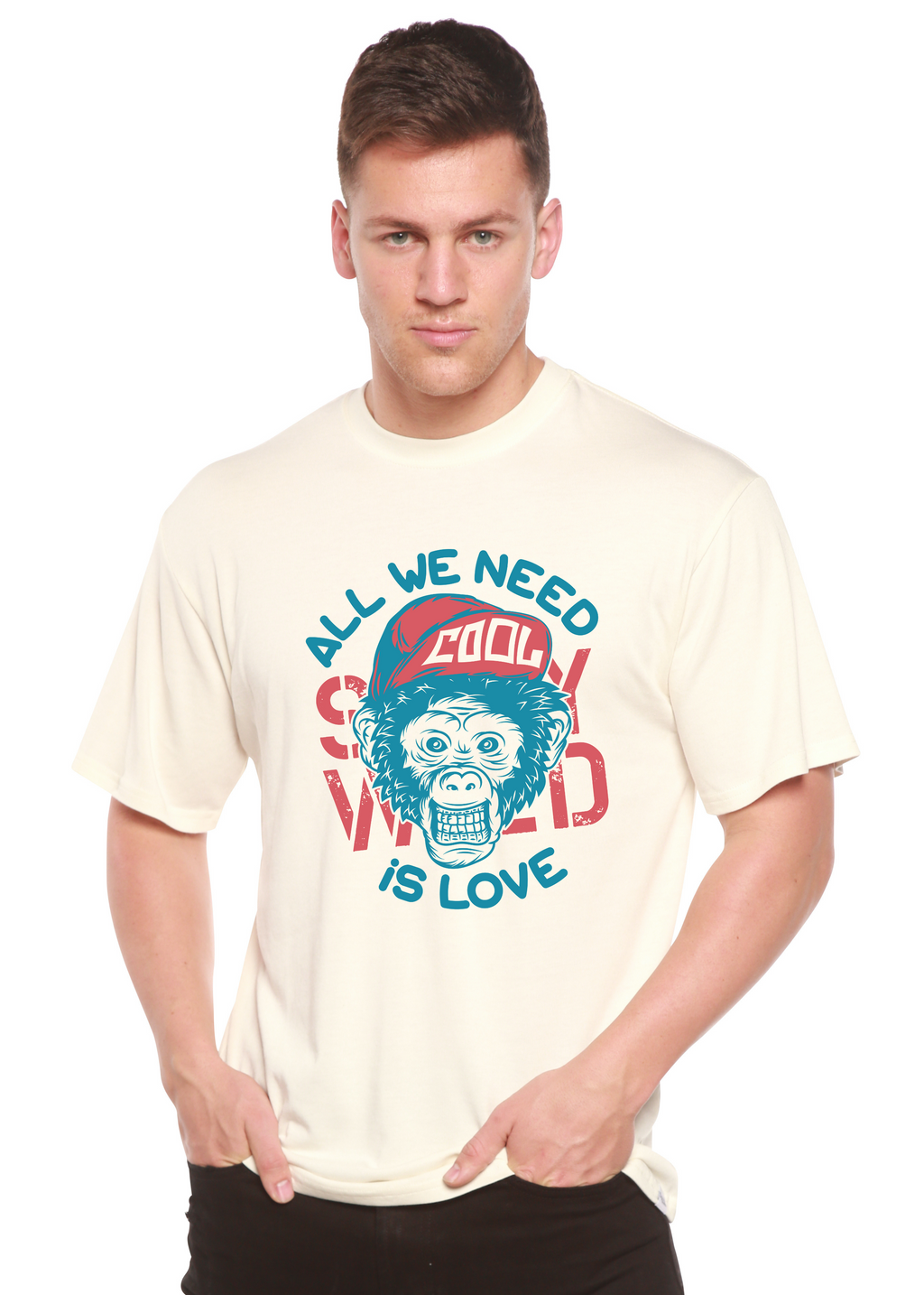 T-shirt graphique à manches courtes en viscose de bambou et coton biologique pour homme "All We Need is Love"