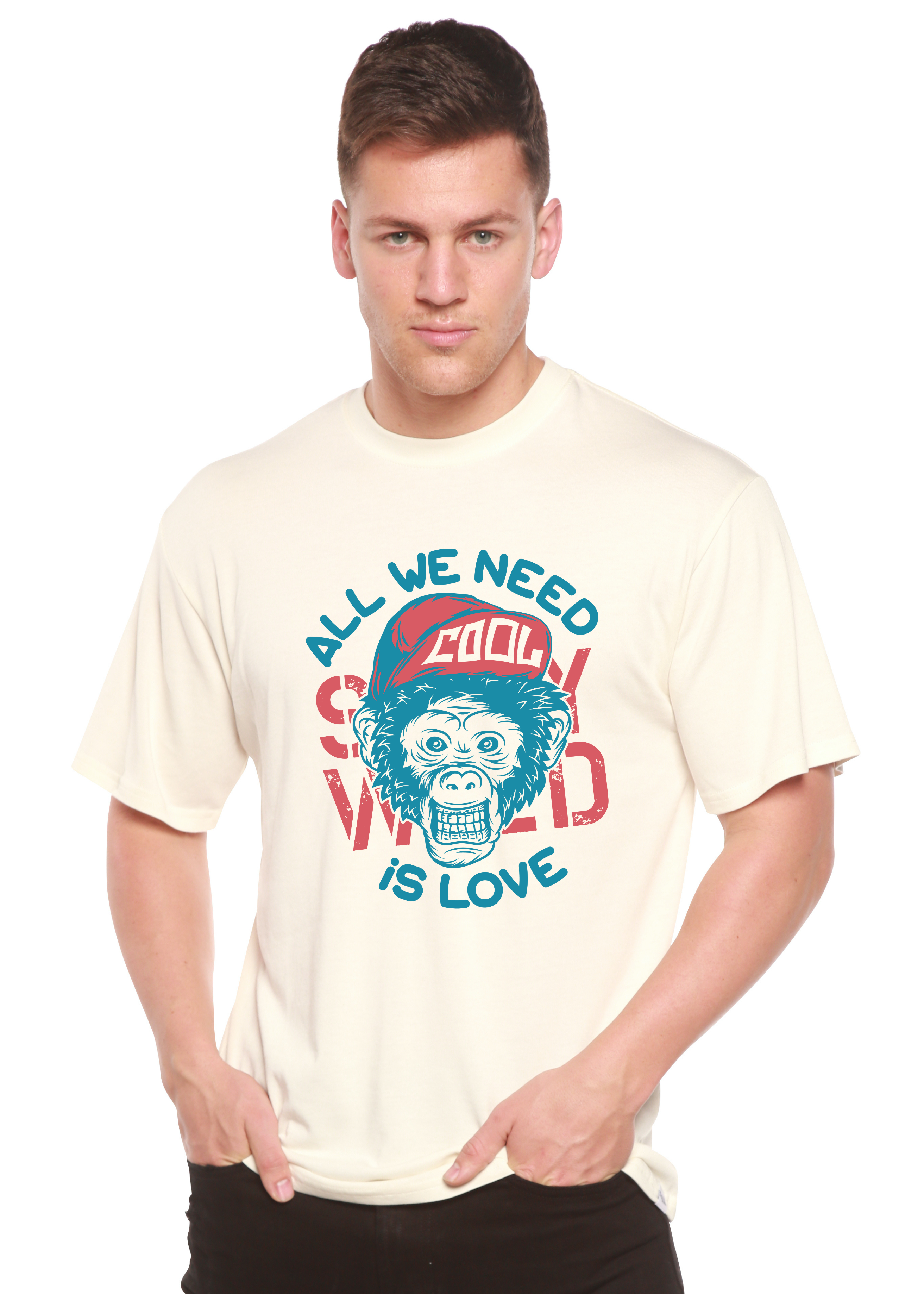 T-shirt graphique à manches courtes en viscose de bambou et coton biologique pour homme "All We Need is Love"