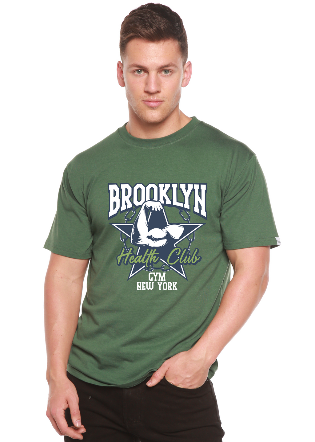 T-shirt graphique à manches courtes en viscose de bambou/coton biologique pour homme Brooklyn Health Club
