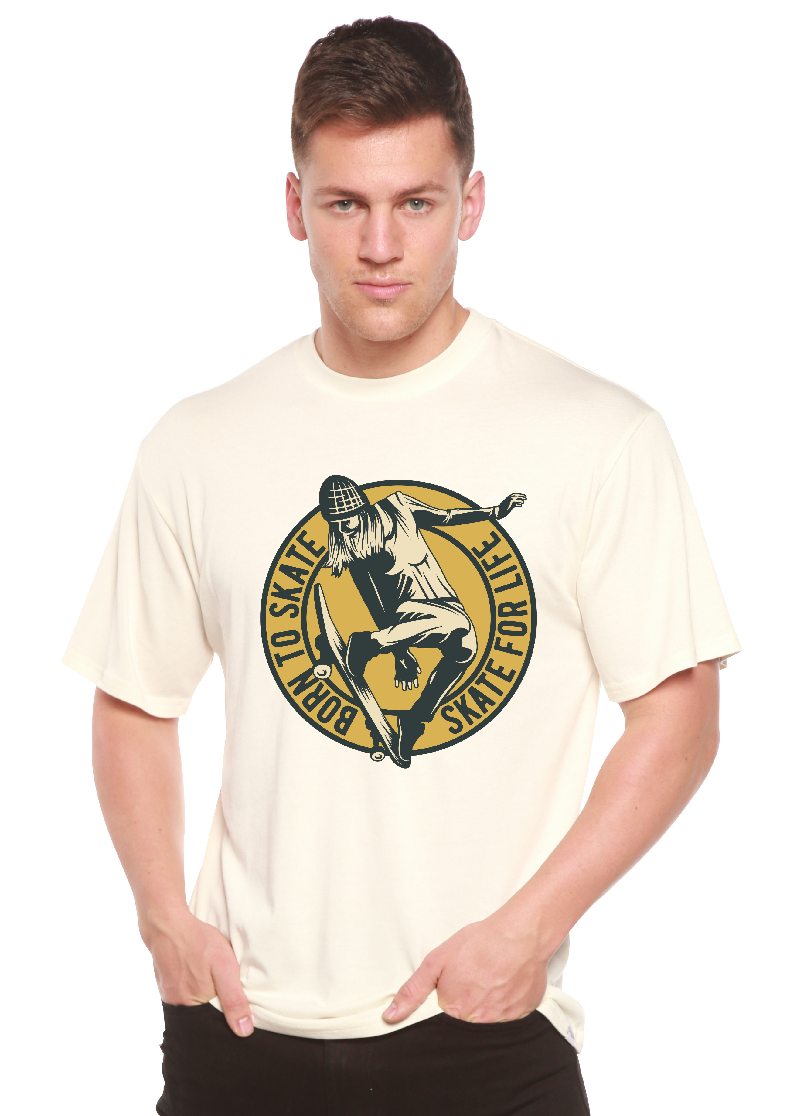 T-shirt à manches courtes en viscose de bambou et coton biologique avec motif « Skate For Life » pour homme