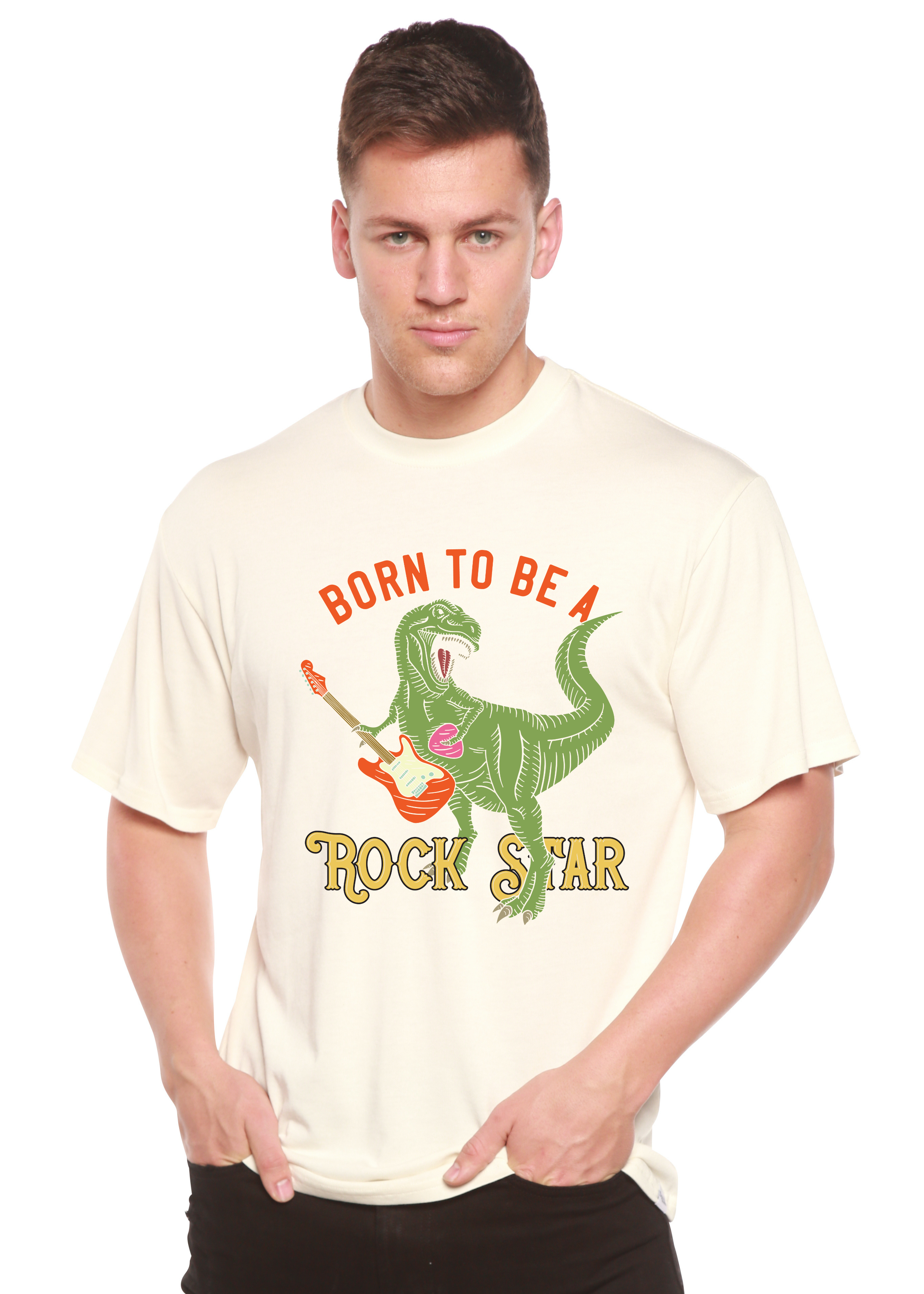T-shirt graphique à manches courtes en viscose de bambou et coton biologique pour homme Born To Be A Rock Star