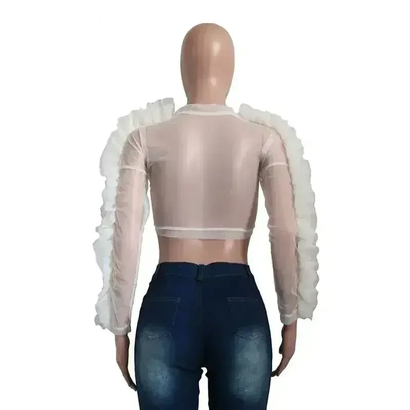 Haut court tissé de style gothique noir pour femme Club sexy transparent