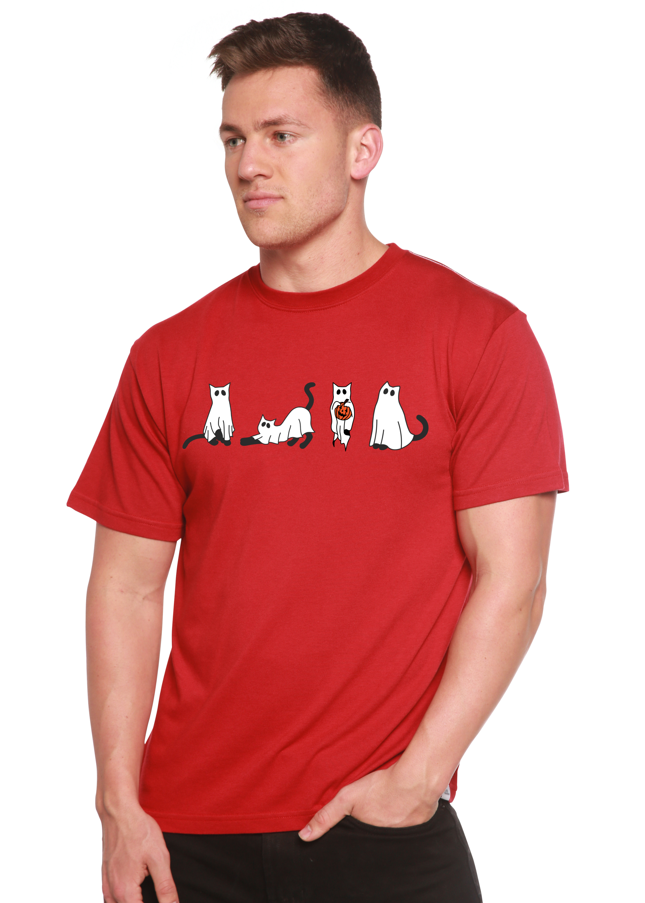 T-shirt graphique à manches courtes en viscose de bambou/coton biologique pour homme - Chats d'Halloween