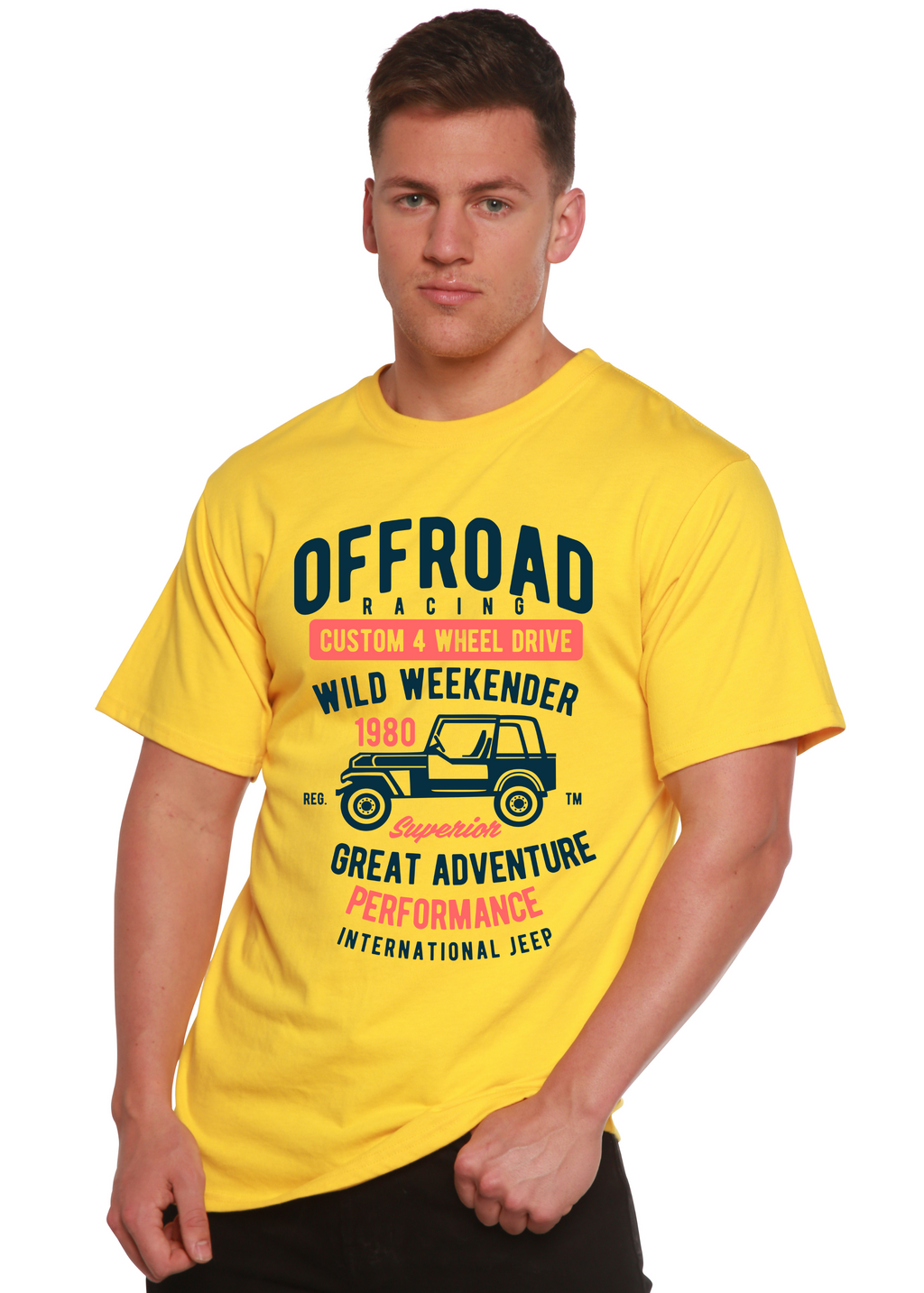 T-shirt graphique Off Road Racing en bambou Spun Bamboo® pour homme, en viscose de bambou/coton biologique, à manches courtes