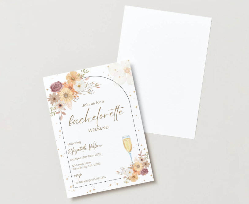 Invitation pour un week-end d'enterrement de vie de jeune fille "Wildflower" – Modèle Canva