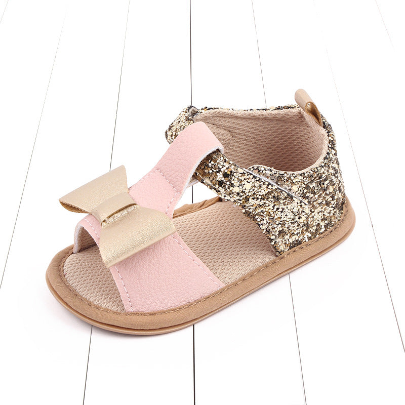 Sandales Bébé Fille Premier Pas Cuir PU Semelle Souple Nœud Papillon Chaussures Filles