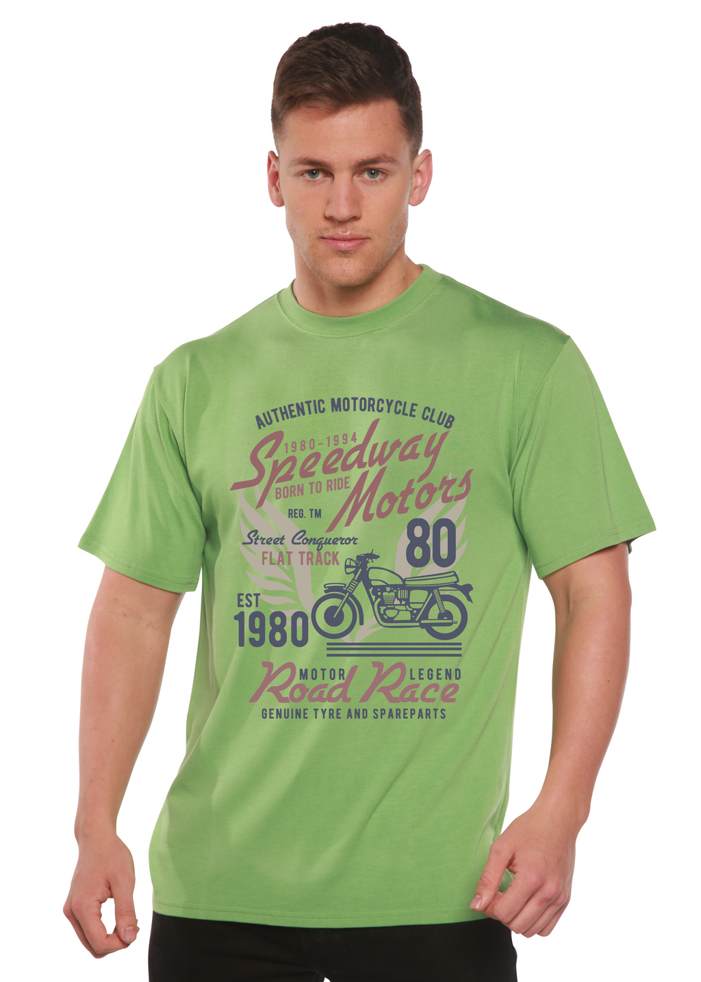 T-shirt graphique Speedway Motor Spun Bamboo® à manches courtes en viscose de bambou/coton biologique pour homme