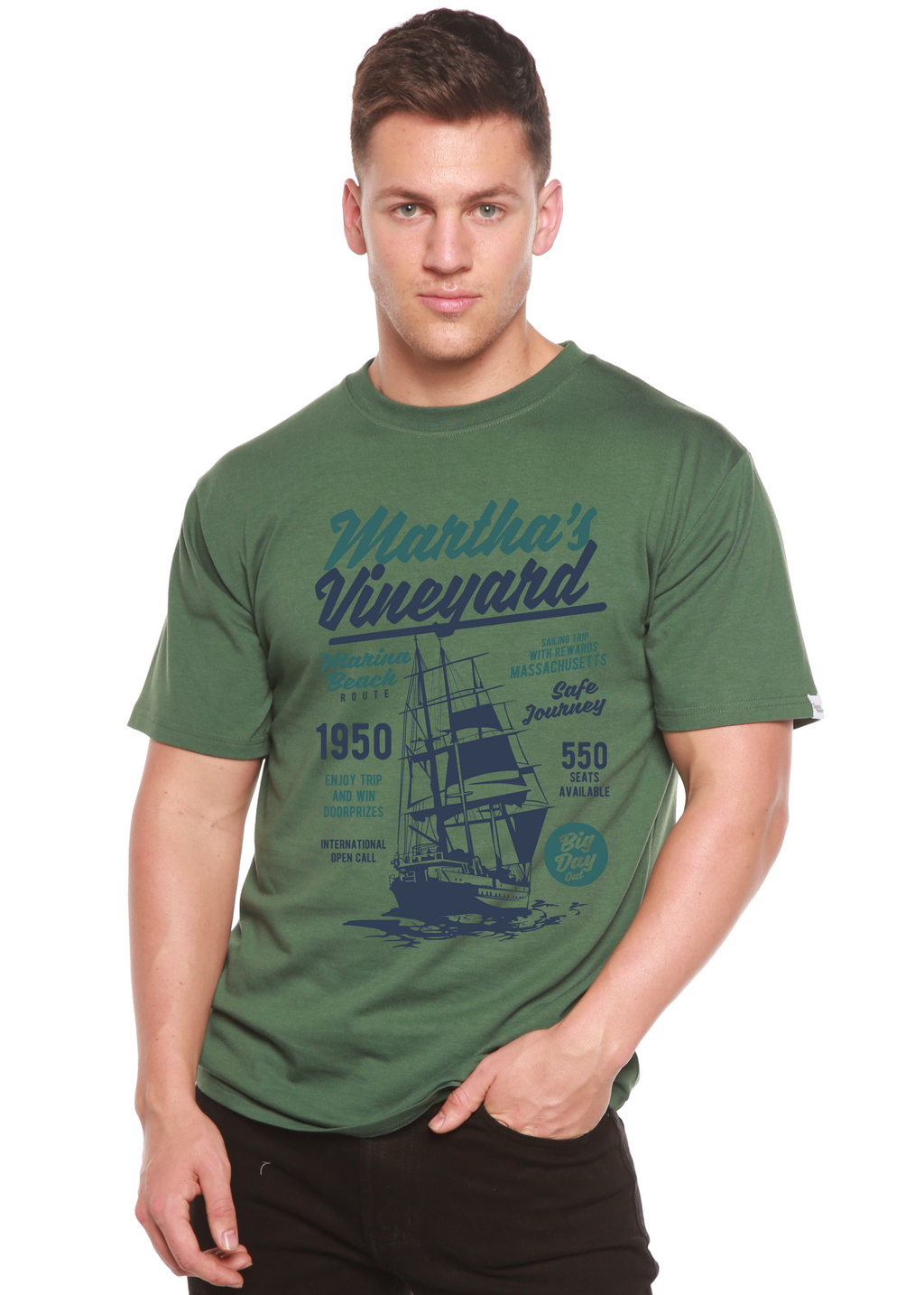 T-shirt graphique à manches courtes en viscose de bambou et coton biologique pour homme Martha's Vineyard