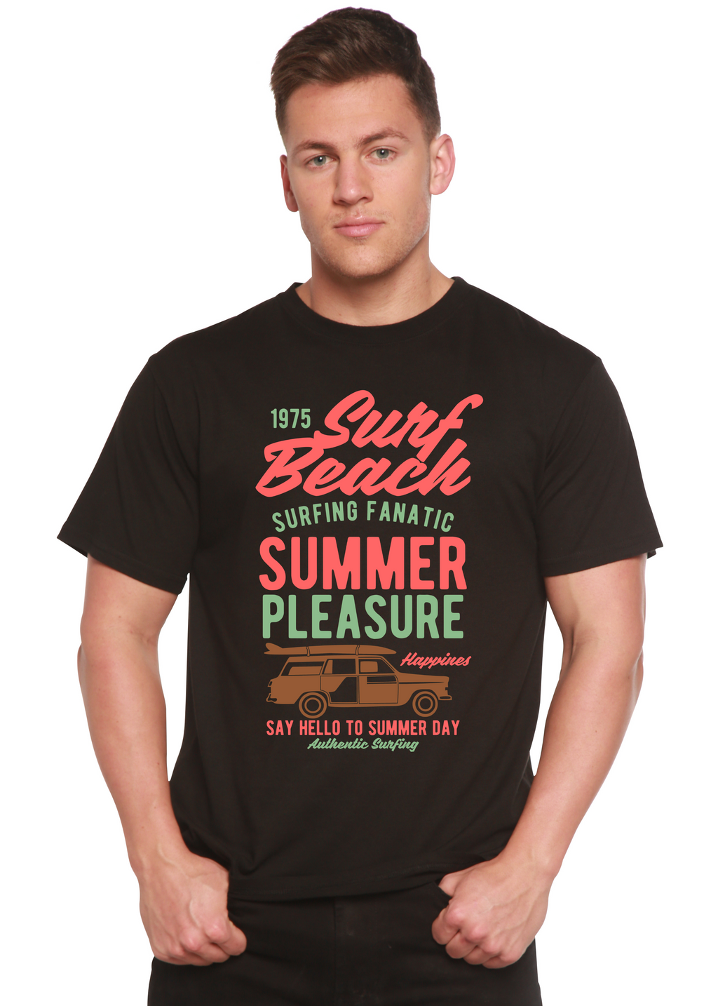 T-shirt graphique à manches courtes en viscose de bambou/coton biologique Surf Beach Spun Bamboo® pour homme