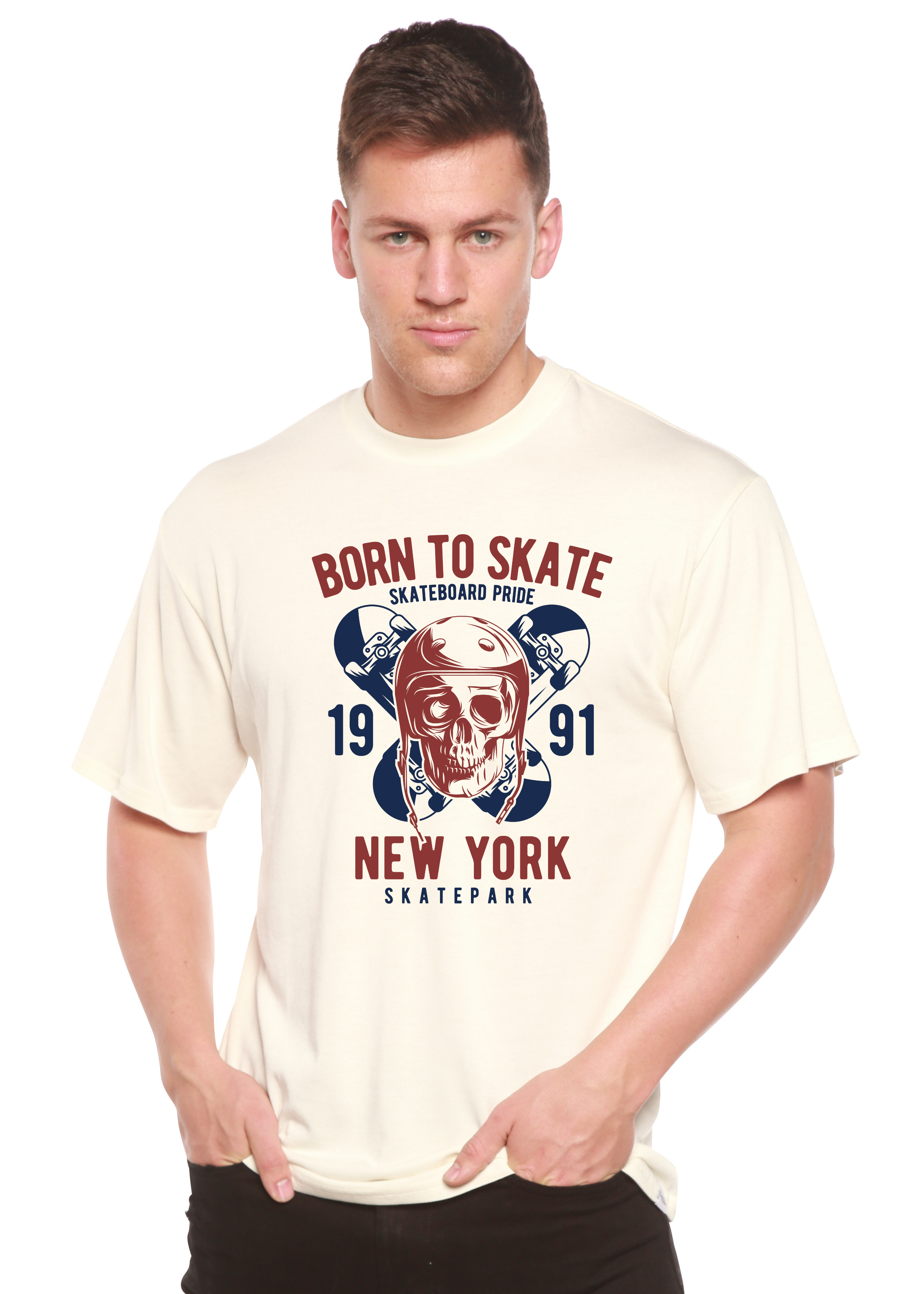 T-shirt graphique à manches courtes pour homme en viscose de bambou et coton biologique "Born To Skate 1991 New York"