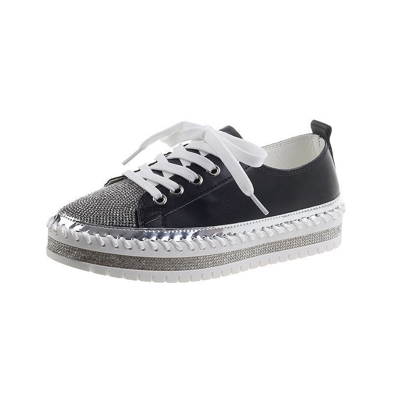 Baskets léopard pour femmes Chaussures en toile pour femmes Baskets de loisirs à lacets Strass Brillantes Plates Charmantes Chaussures de loisirs basses à plateforme