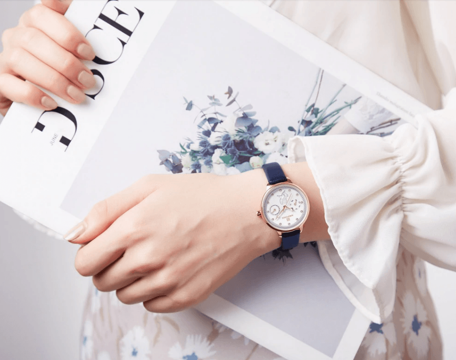 Montre de luxe élégante pour femme avec double zircon et deux chronomètres jour et date