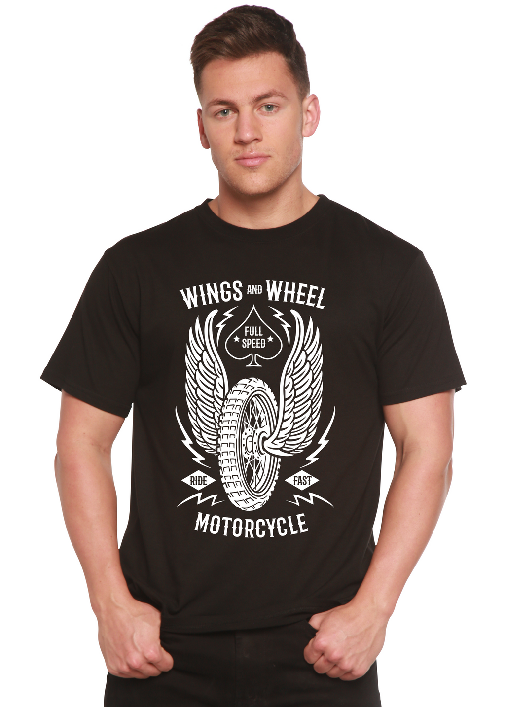T-shirt à manches courtes en bambou/coton biologique à motif Wings And Wheel Spun Bamboo® pour homme