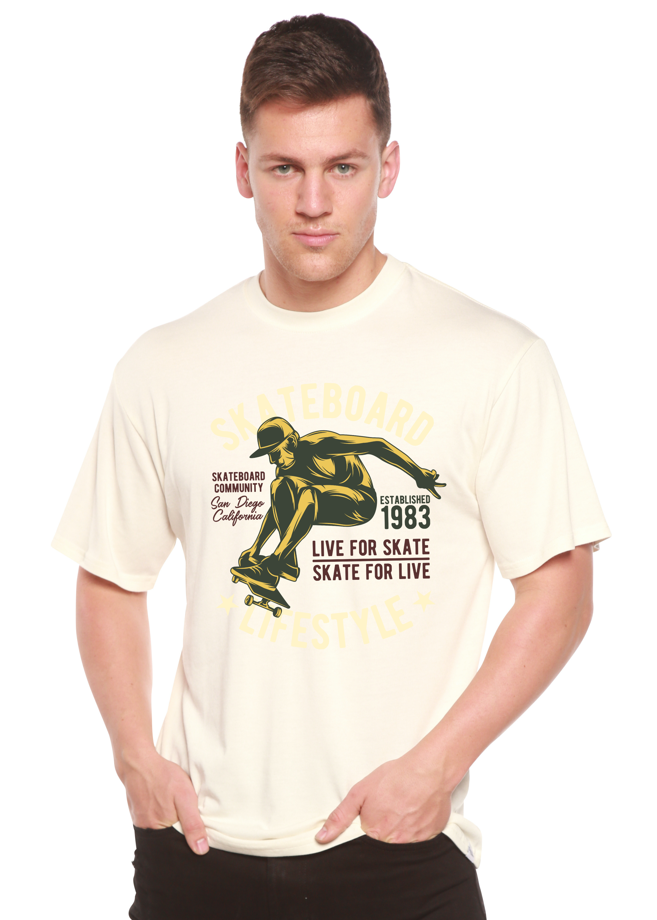 T-shirt à manches courtes et motif en viscose de bambou/coton biologique pour homme Skateboard Lifestyle