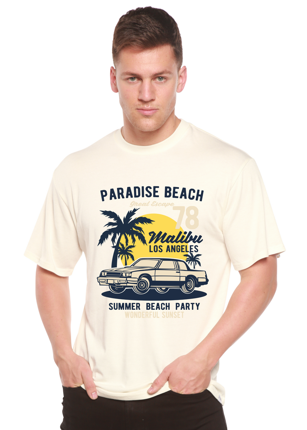 T-shirt à manches courtes et motif graphique pour homme en viscose de bambou/coton biologique Paradise Beach Spun Bamboo®