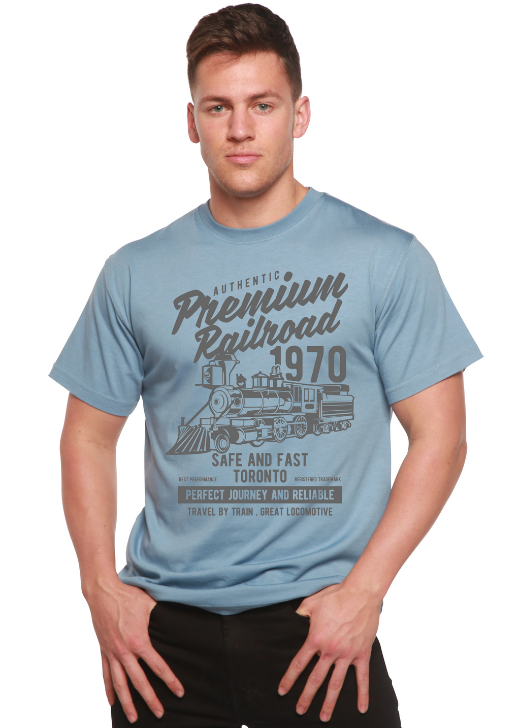 T-shirt graphique à manches courtes en viscose de bambou et coton biologique pour homme Railroad Spun Bamboo® Premium