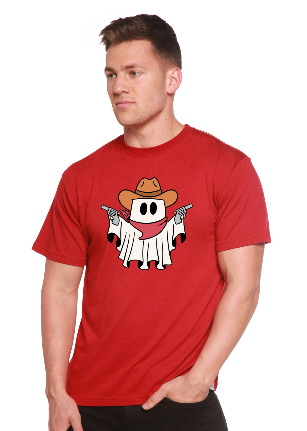 T-shirt graphique unisexe à manches courtes en viscose de bambou et coton biologique Cowboy Ghost