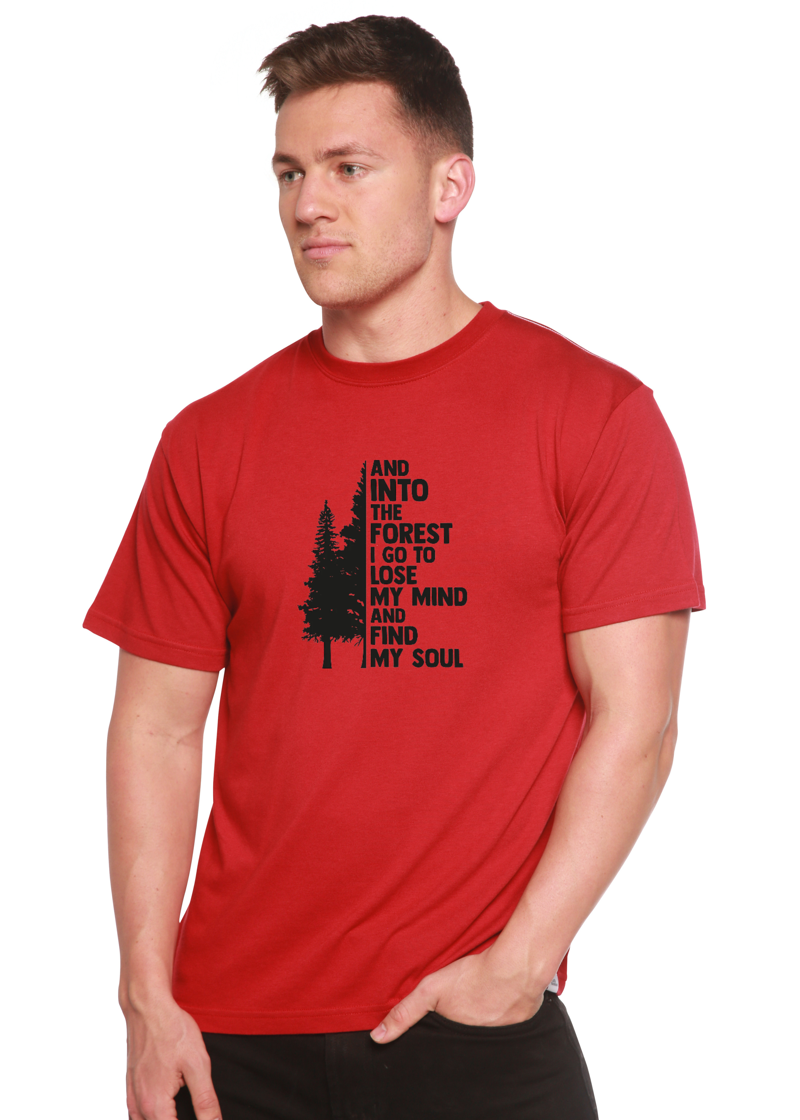 T-shirt graphique à manches courtes pour homme en bambou viscose/coton bio "And Into The Forest I Go"
