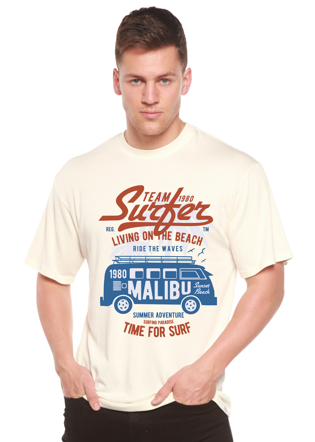 T-shirt graphique Team Surfer en viscose de bambou/coton biologique à manches courtes pour homme