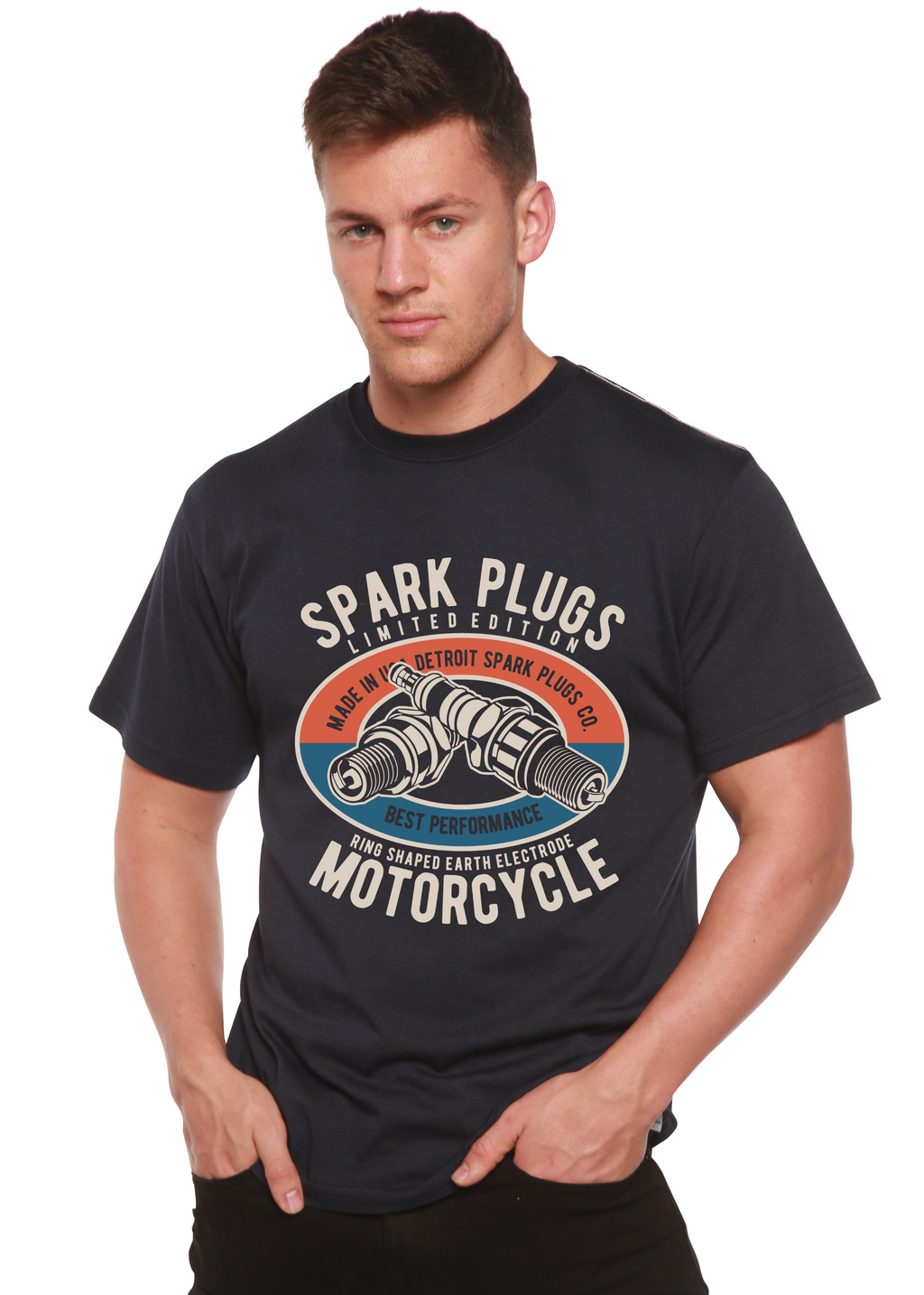 T-shirt graphique à manches courtes en viscose de bambou/coton biologique Spark Plugs Spun Bamboo® pour homme