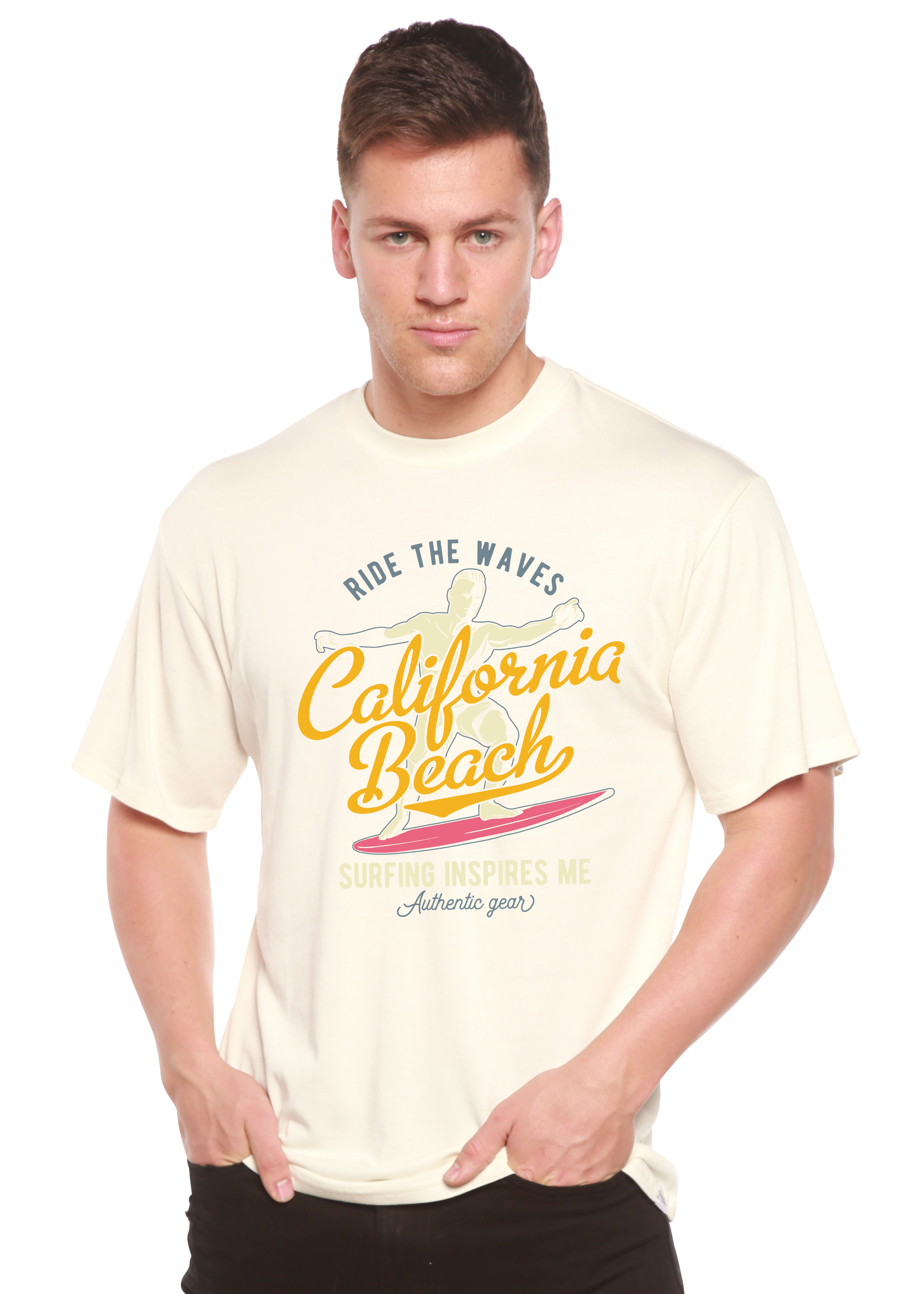 T-shirt graphique à manches courtes en viscose de bambou et coton biologique pour homme California Beach