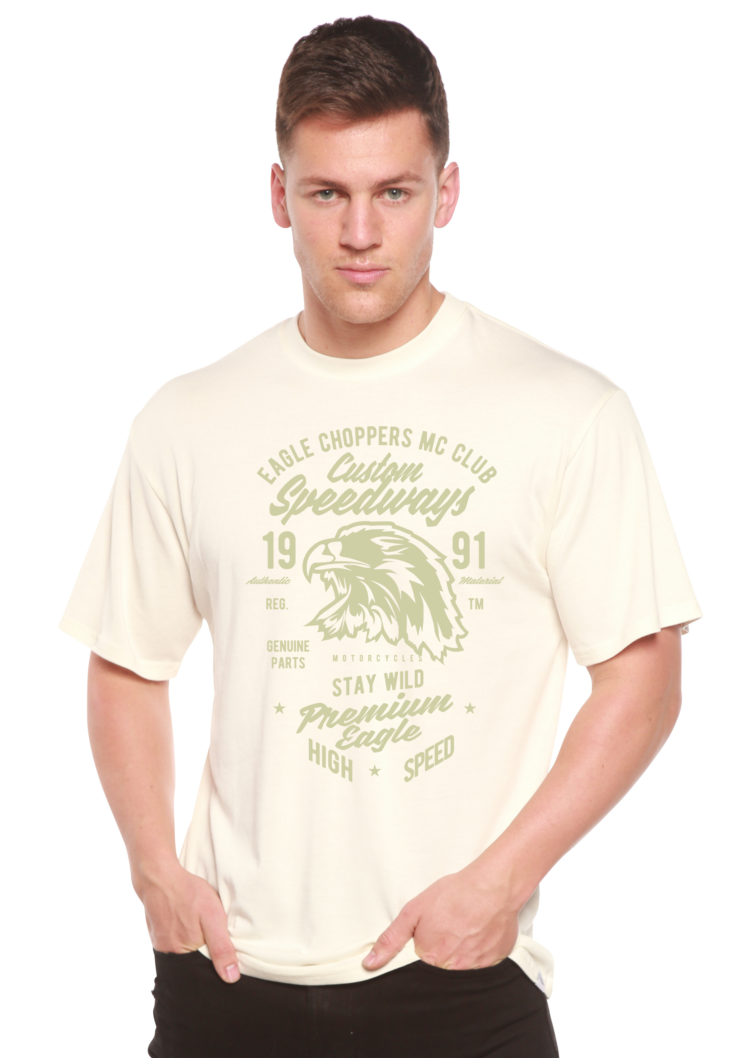 T-shirt graphique à manches courtes Custom Speedways Premium Eagle pour homme en bambou viscose/coton biologique