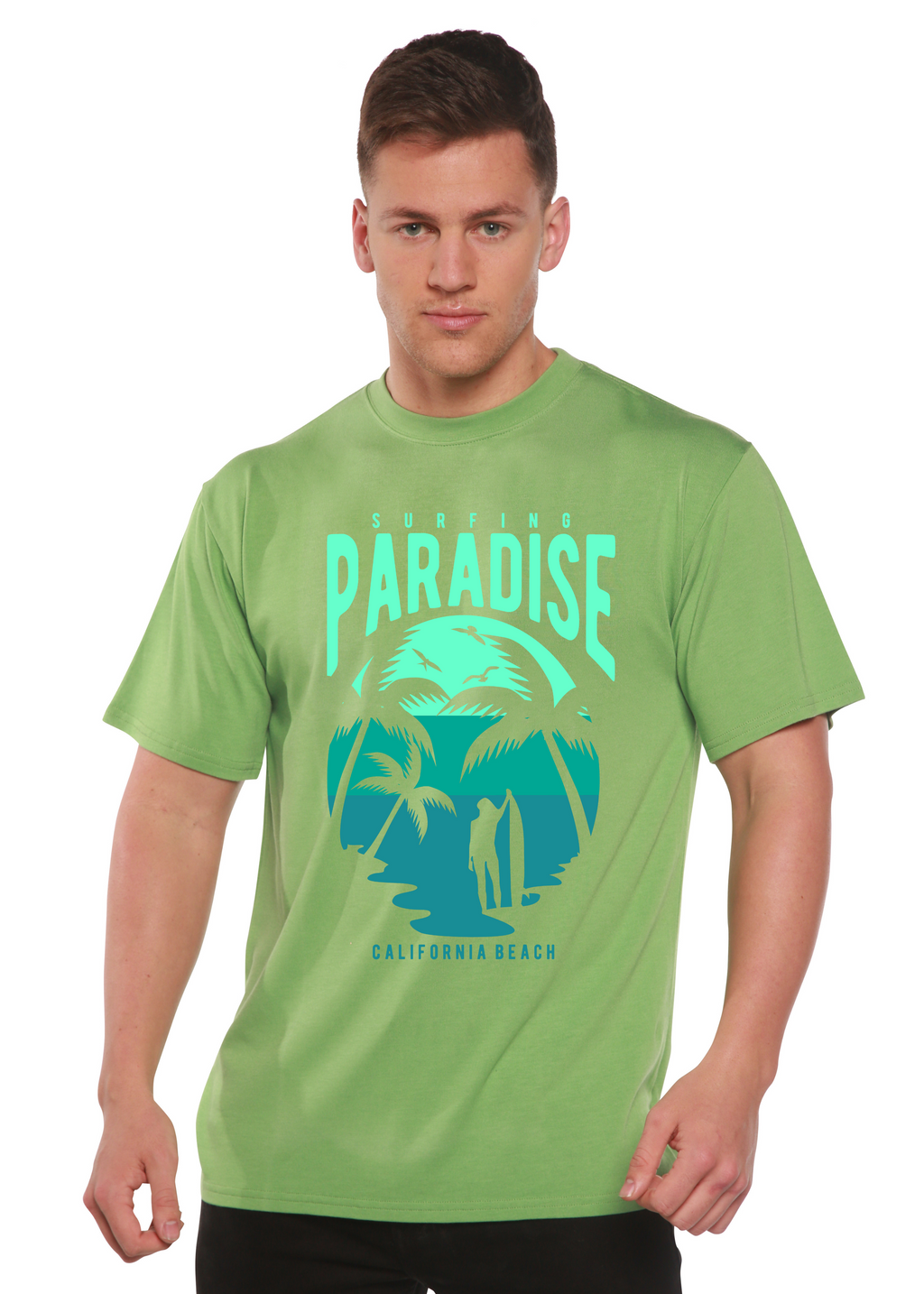 T-shirt graphique à manches courtes pour homme en viscose de bambou/coton bio Surfing Paradise California Spun Bamboo®