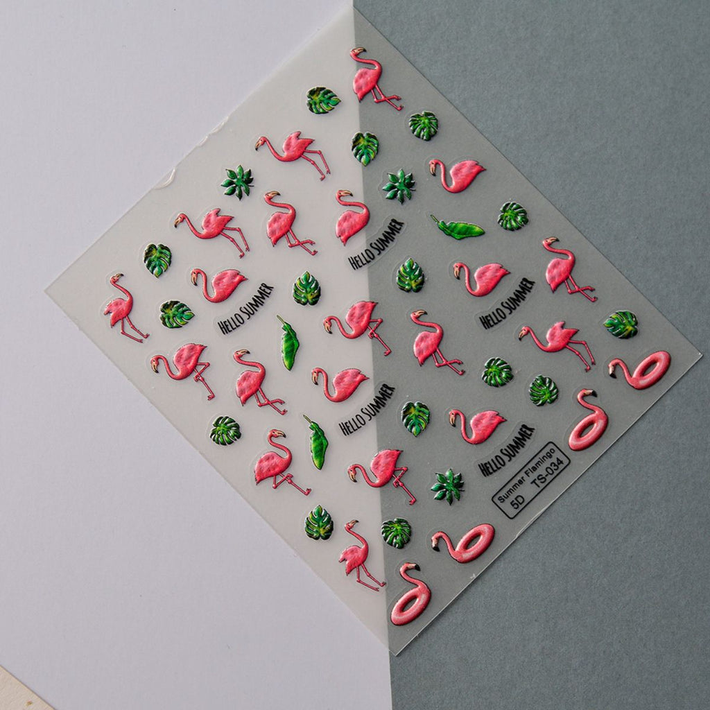 Autocollants d'été pour ongles Flamant rose