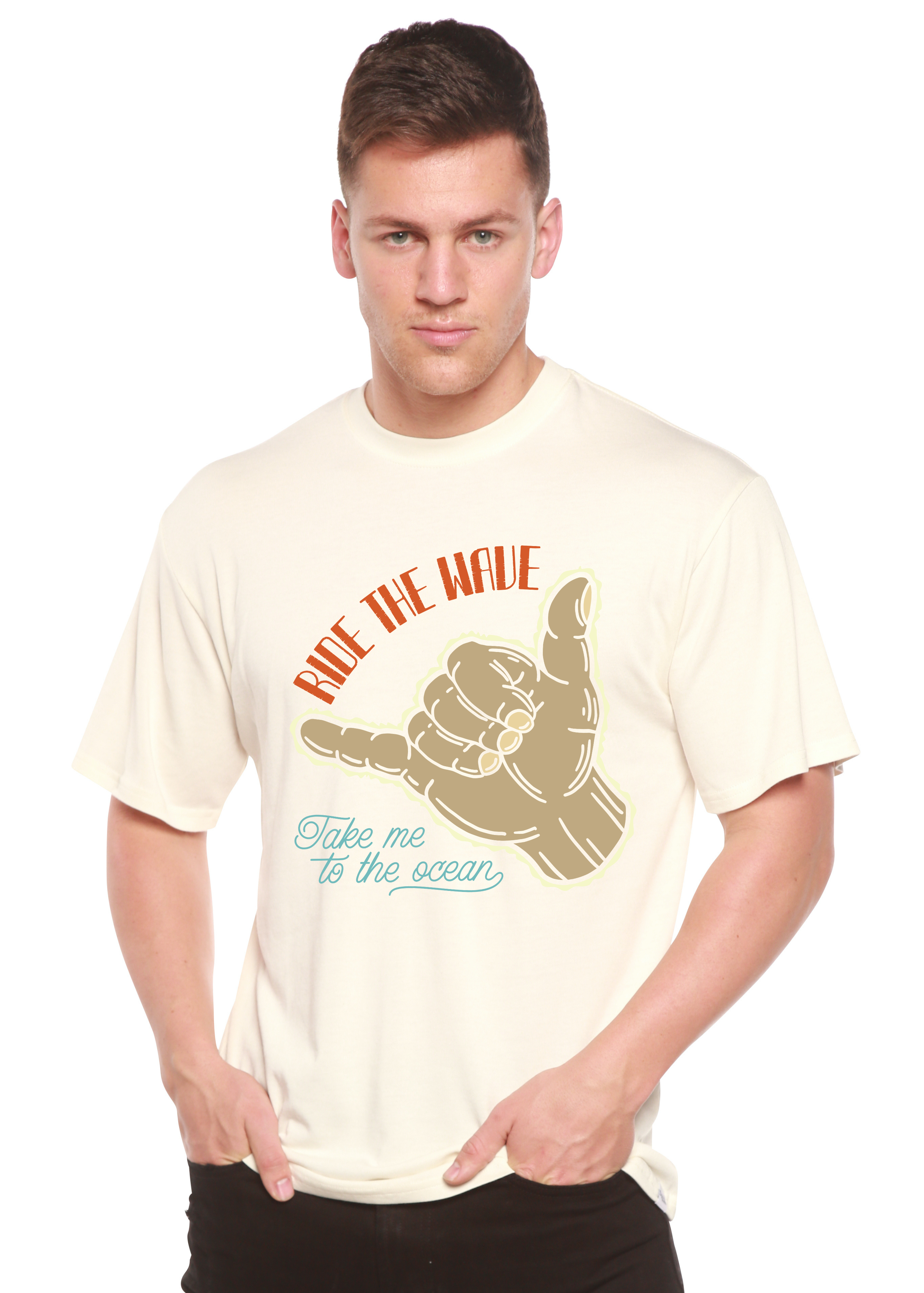 T-shirt graphique à manches courtes en viscose de bambou/coton biologique « Ride The Wave » pour homme