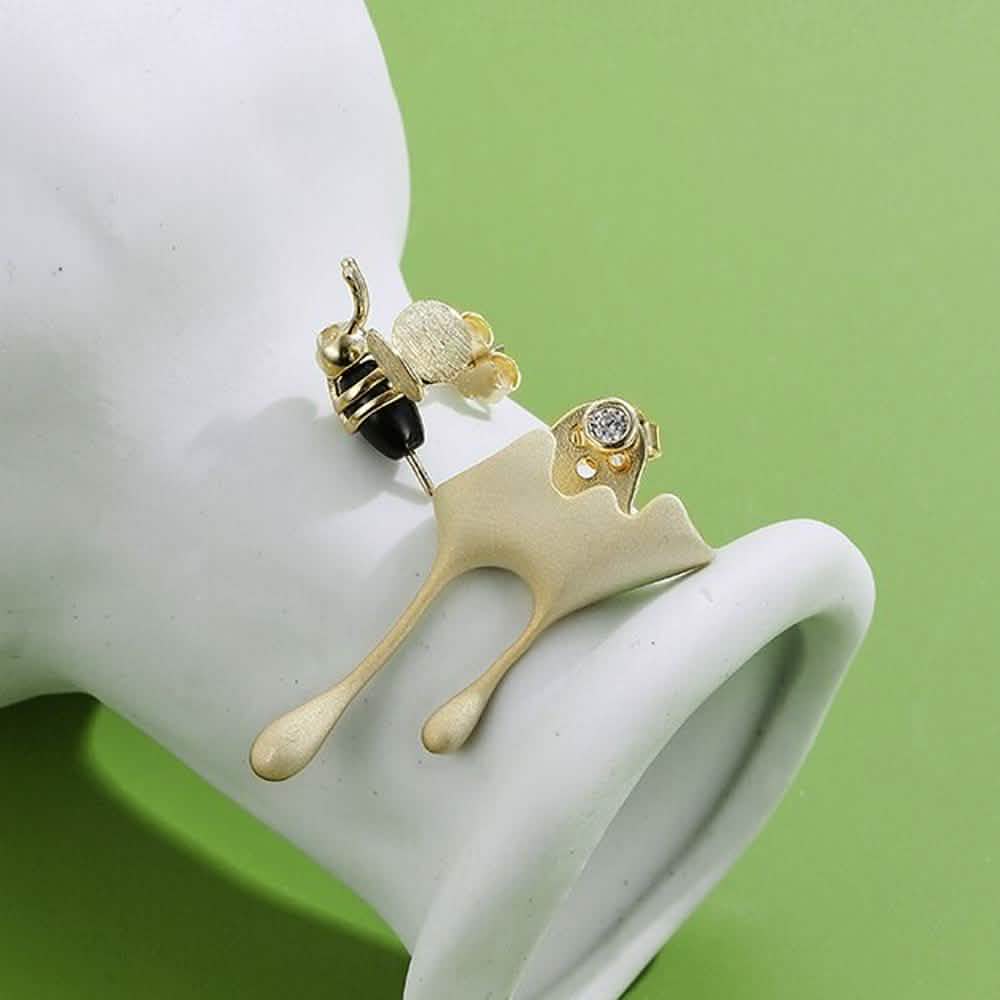 Boucles d'oreilles clous en argent sterling 925, avec oxyde de zirconium transparent 5A, pierre d'agate et motif abeille mignonne