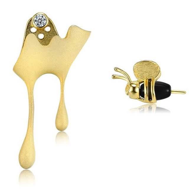 Boucles d'oreilles clous en argent sterling 925, avec oxyde de zirconium transparent 5A, pierre d'agate et motif abeille mignonne