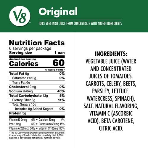 Jus de légumes V8 Original 100 %, canette de 340 ml (paquet de 6)