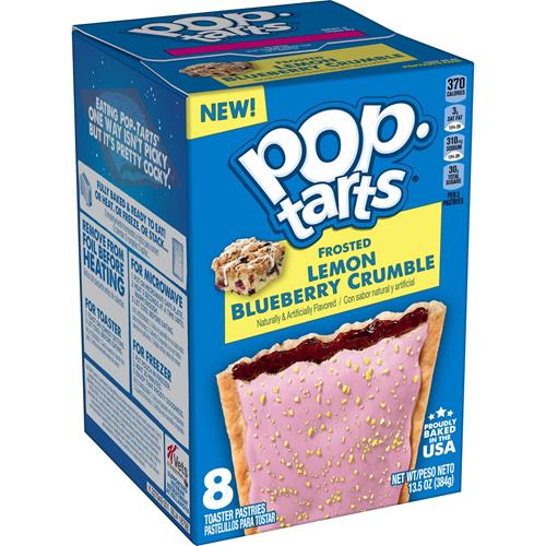 Pâtisseries à toaster Pop-Tarts, aliments pour le petit-déjeuner, collations pour enfants, Pop-Tarts givrés citron-myrtille émiettés, boîte de 382 g (8 Pop-Tarts)
